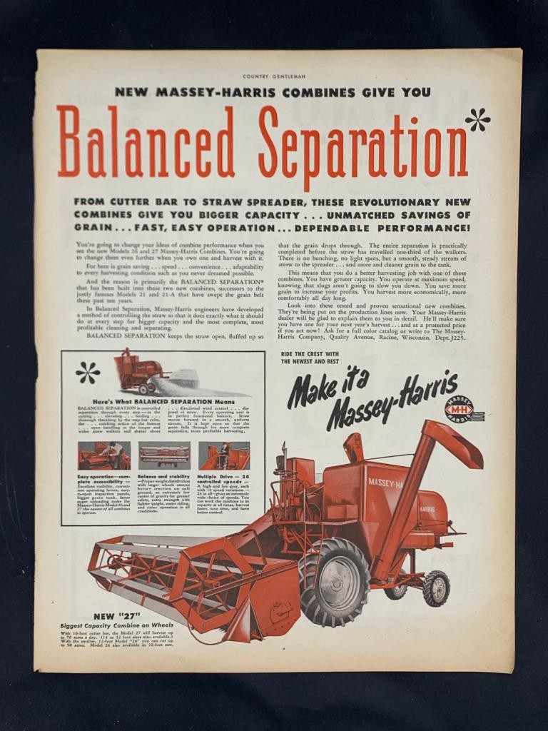 Magazine Ad* – 1949 – Massey-Harris Combine
