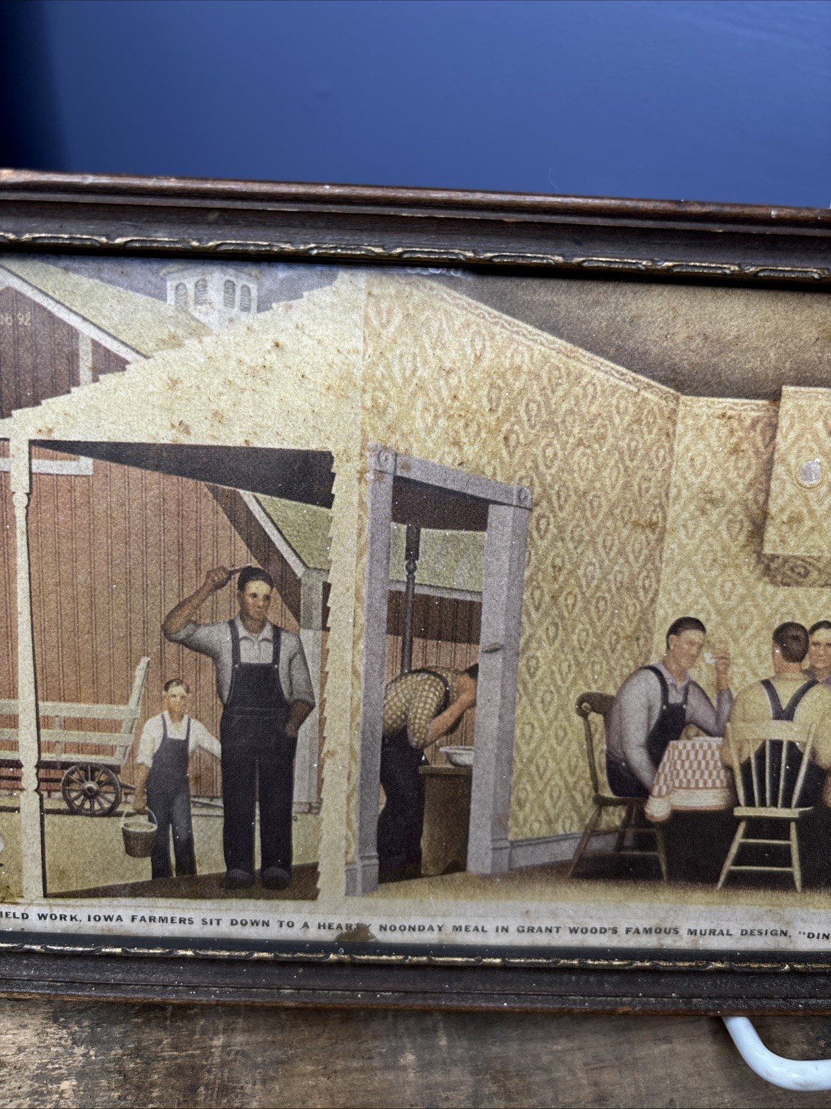 1930s Dinner For Threshers Farming Homestead Print Sign Grant Wood Glass Framed