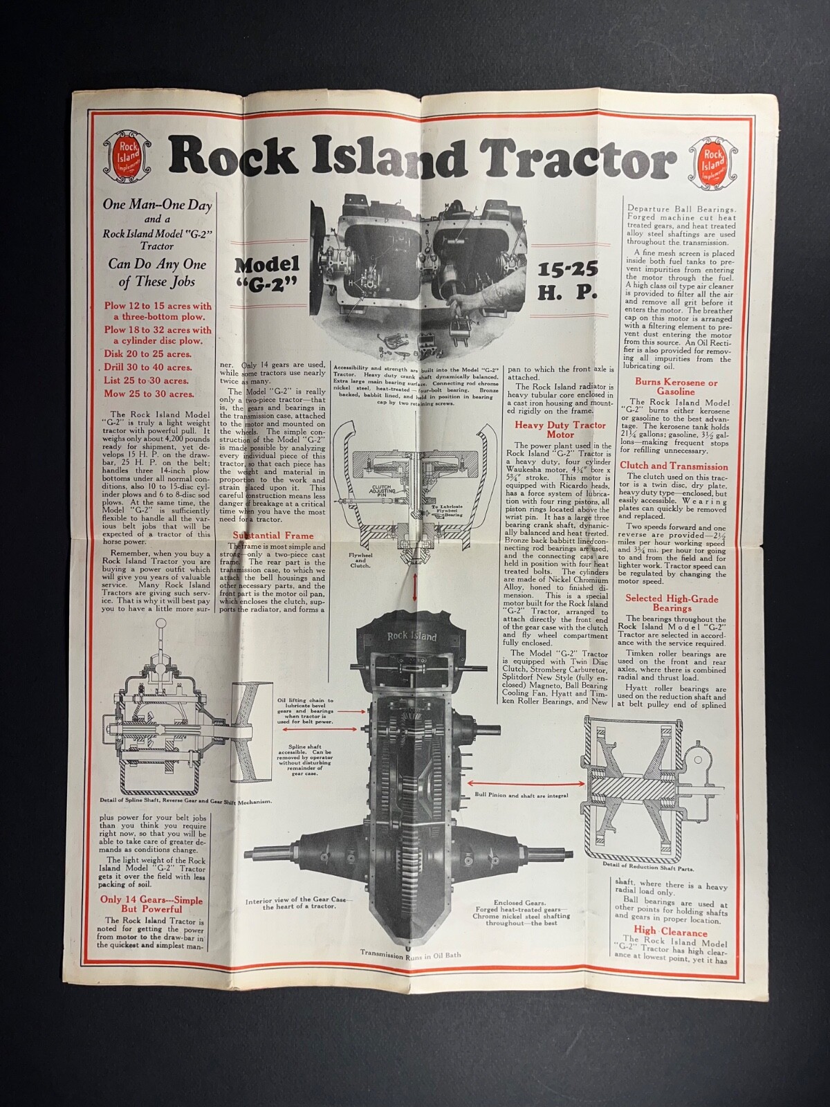 Vintage original Rock Island Model G 2 tractor brochure poster Rock Island Plow