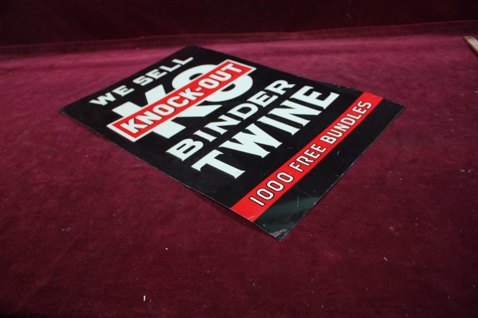 ** VINTAGE WE SELL KO KNOCK-OUT BINDER TWINE TIN SIGN AG DEALER ADVERTISING **