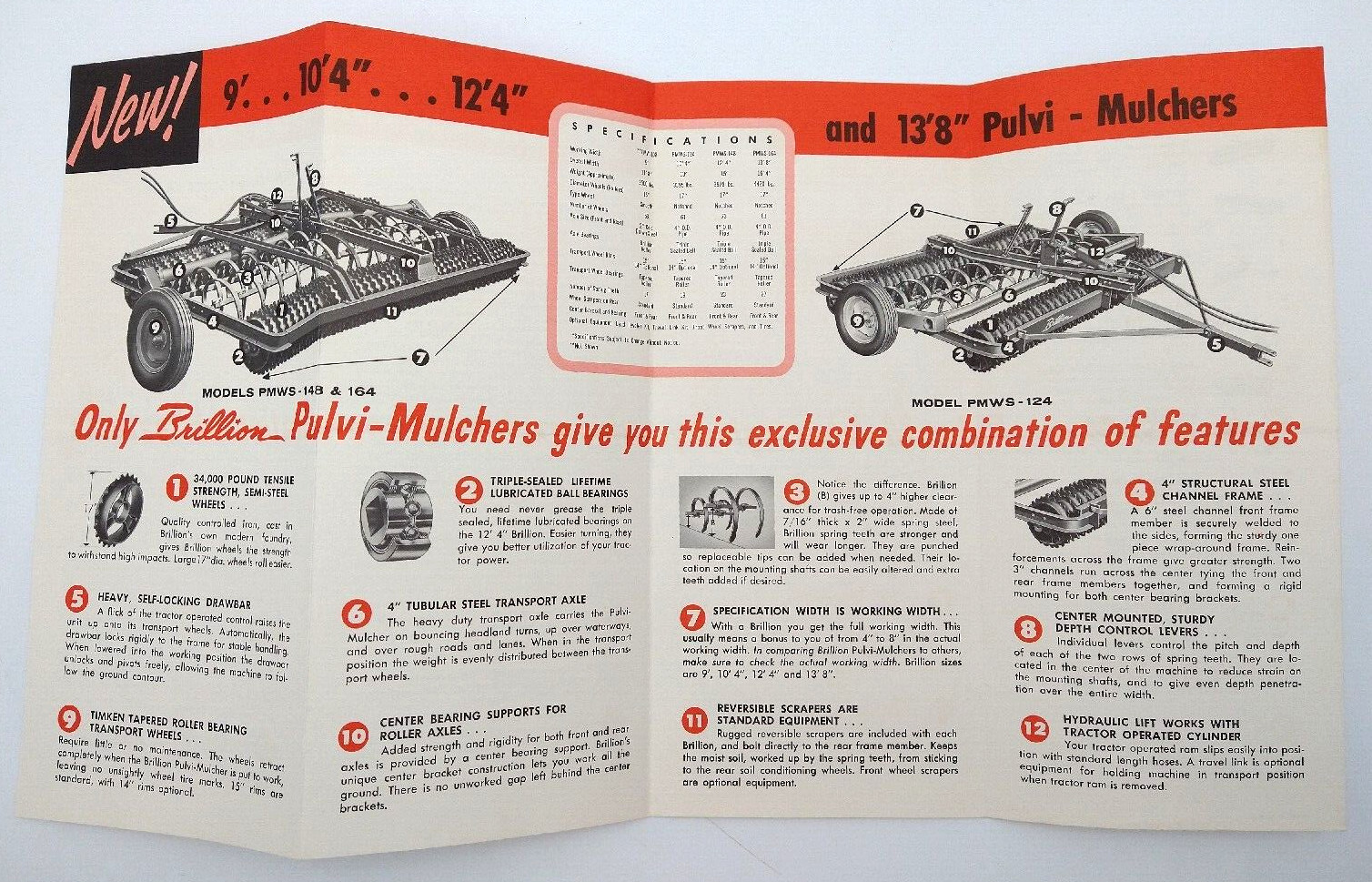 VTG 1960s BRILLION IRON WORKS Pulvi Mulchers Brochure Farm Tools