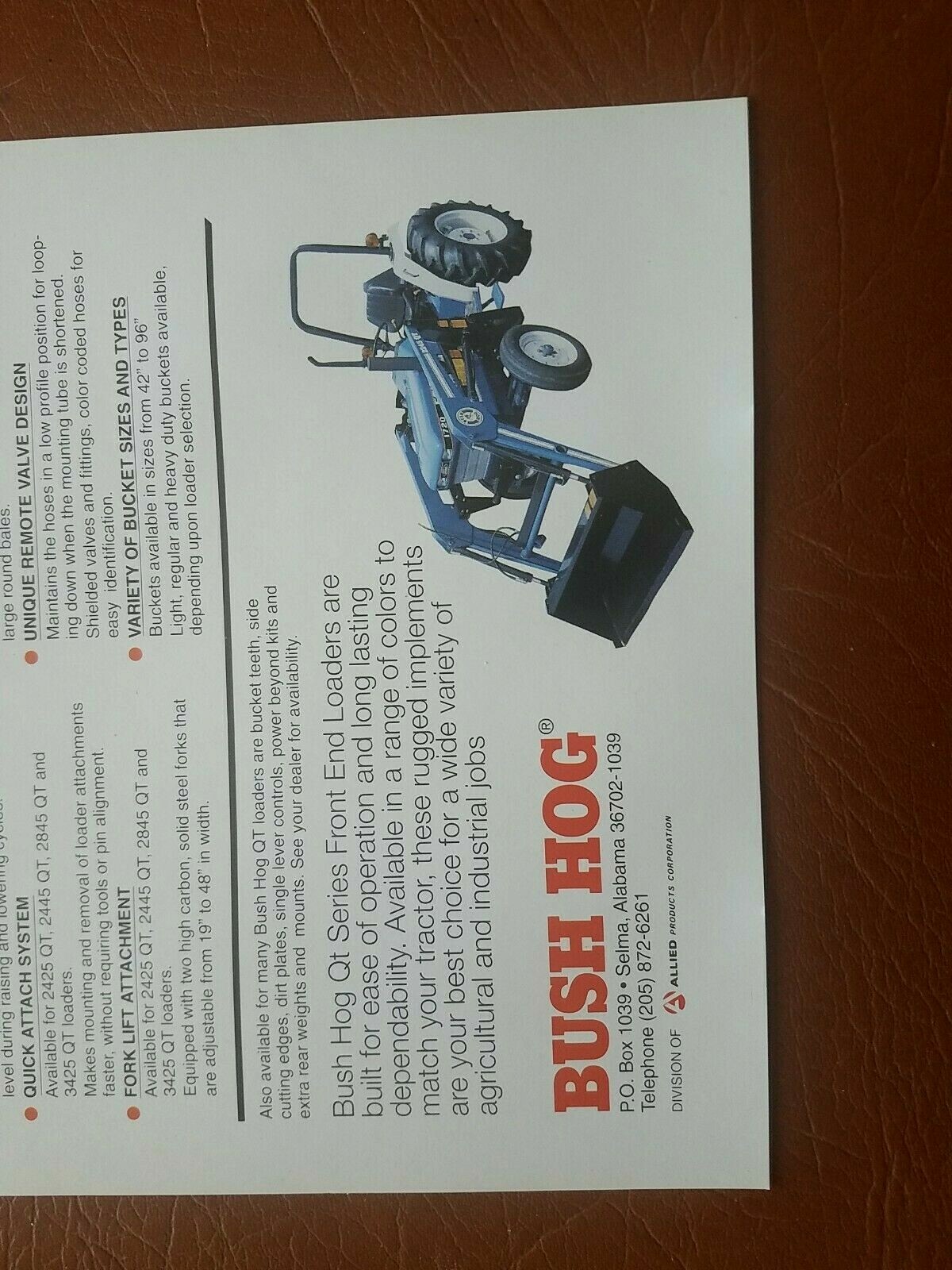 Bush Hog: QT Series Front End Loaders – Brochure Advertisement Specs