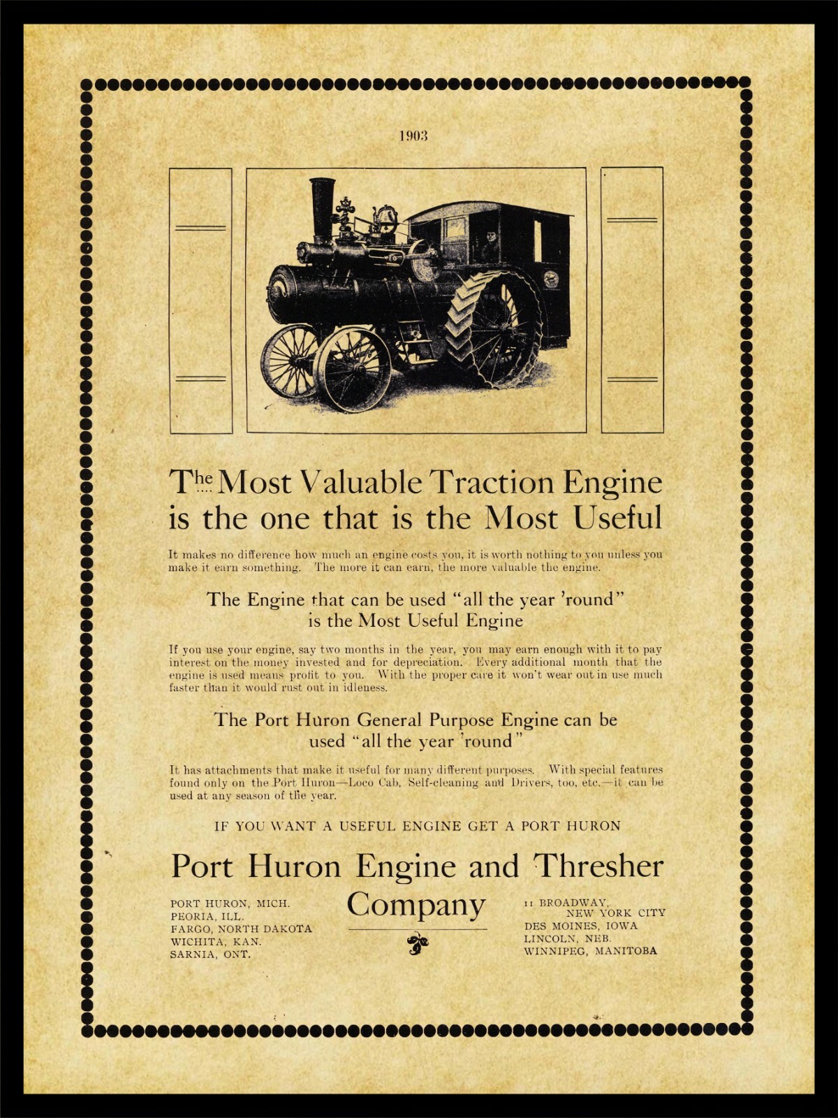 1903 Port Huron General Purpose Traction Engine NEW Metal Sign: PH, Michigan
