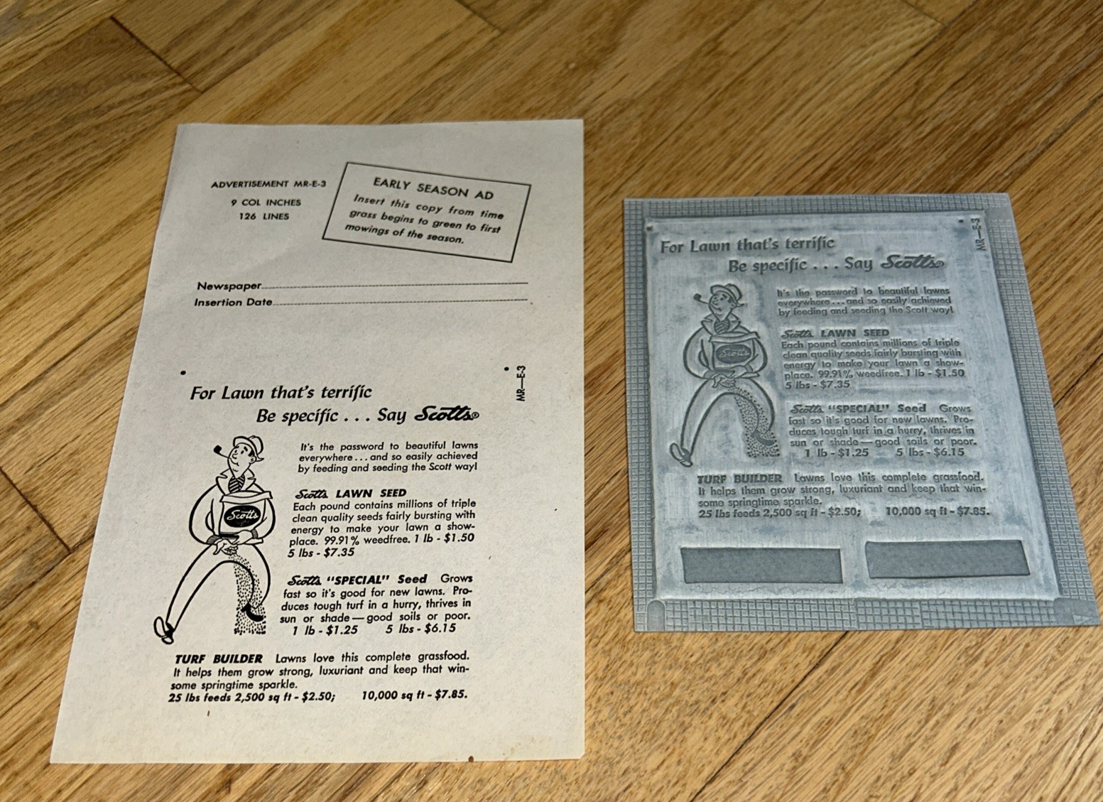 1940s O.M SCOTT Newspaper Layout Ad SCOTT&rsquo;S LAWN SEED EARLY SEASON Marysville OH