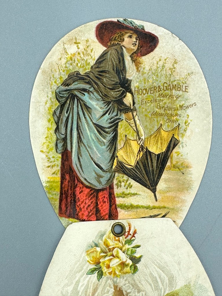 1889 EXCELSIOR MOWER Hoover Gamble FARM MACHINERY Advertising Trade Card Fan