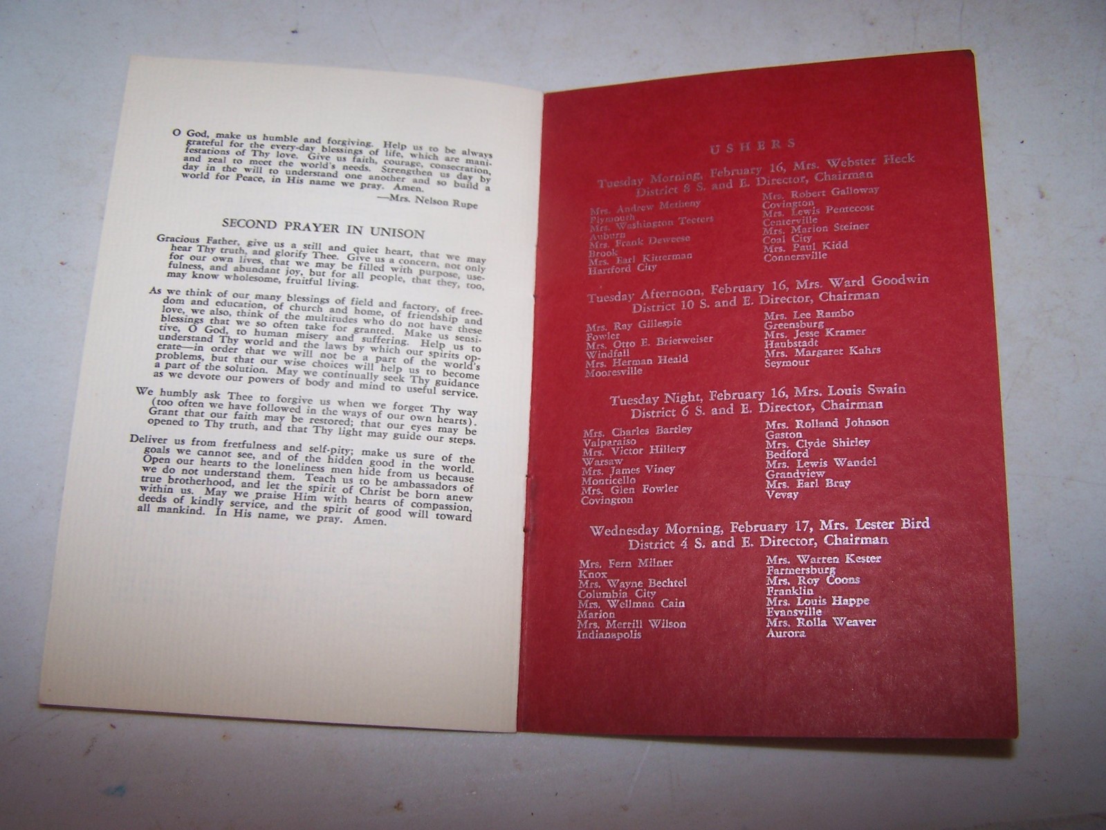 1954 INDIANA FARM BUREAU Social & Educational Conference Program INDIANAPOLIS
