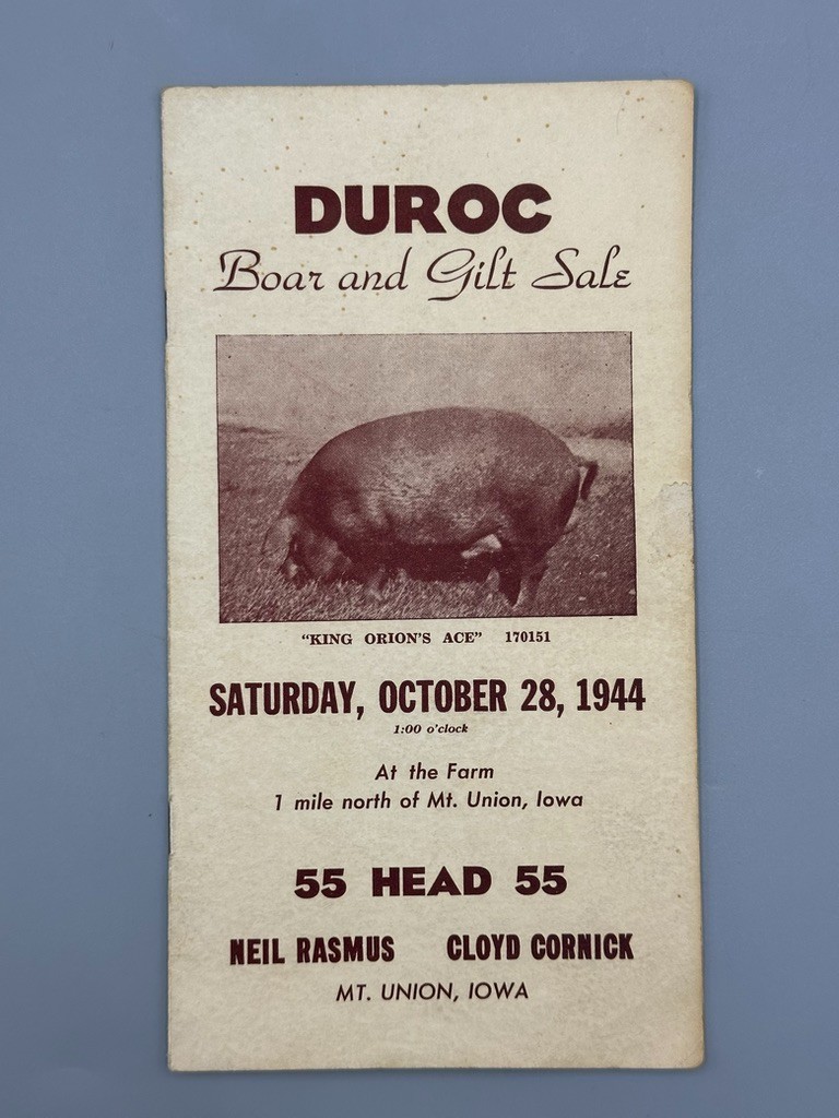 1944 DUROC BOAR Gilt PIG SWINE Sale AUCTION Brochure MT UNION IOWA Vintage Farm