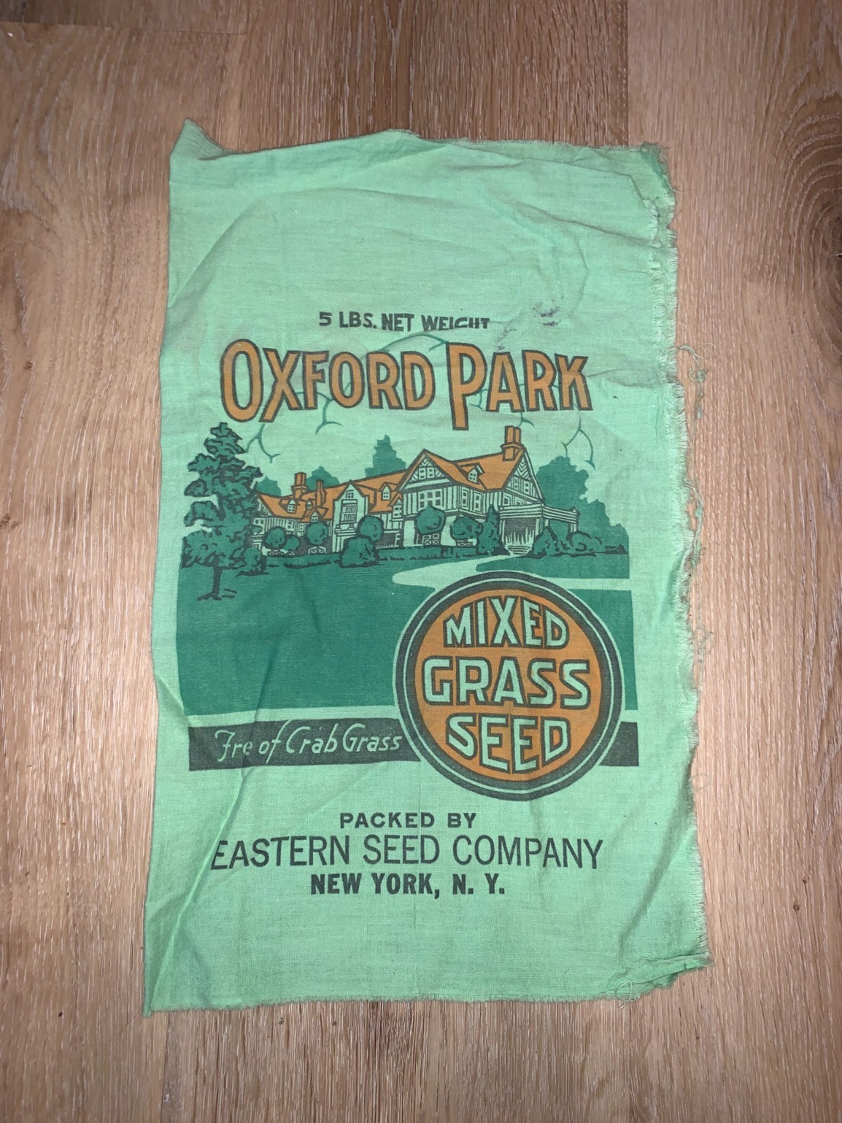 Vintage Mid Century Oxford Park Lawn Grass Seed Cotton Printed Bag 5lbs