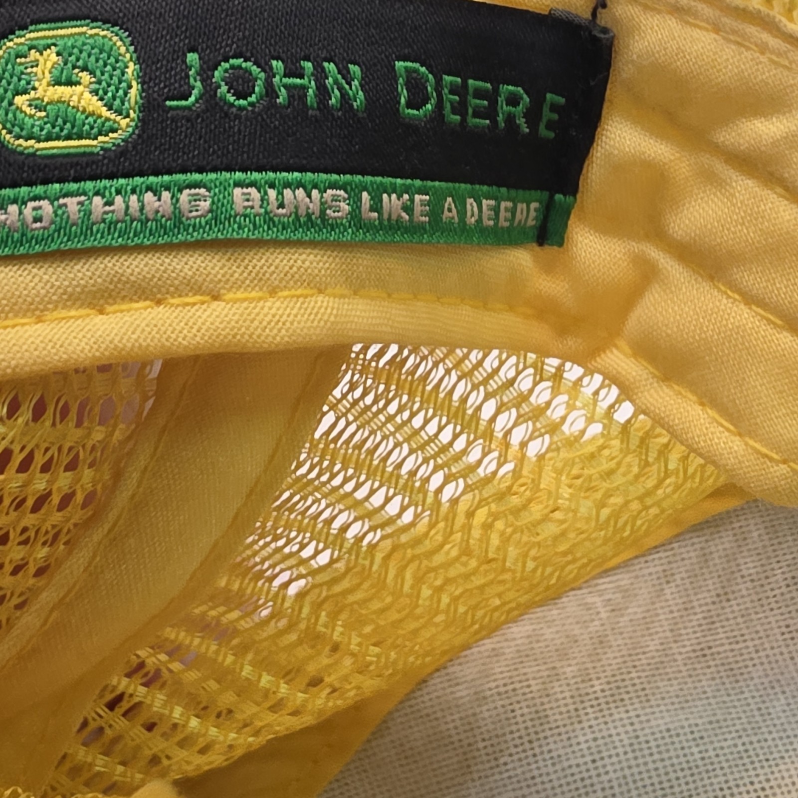 Green/yellow John Deere baseball cap hat knit front mesh back.. Corduroy Snapbac