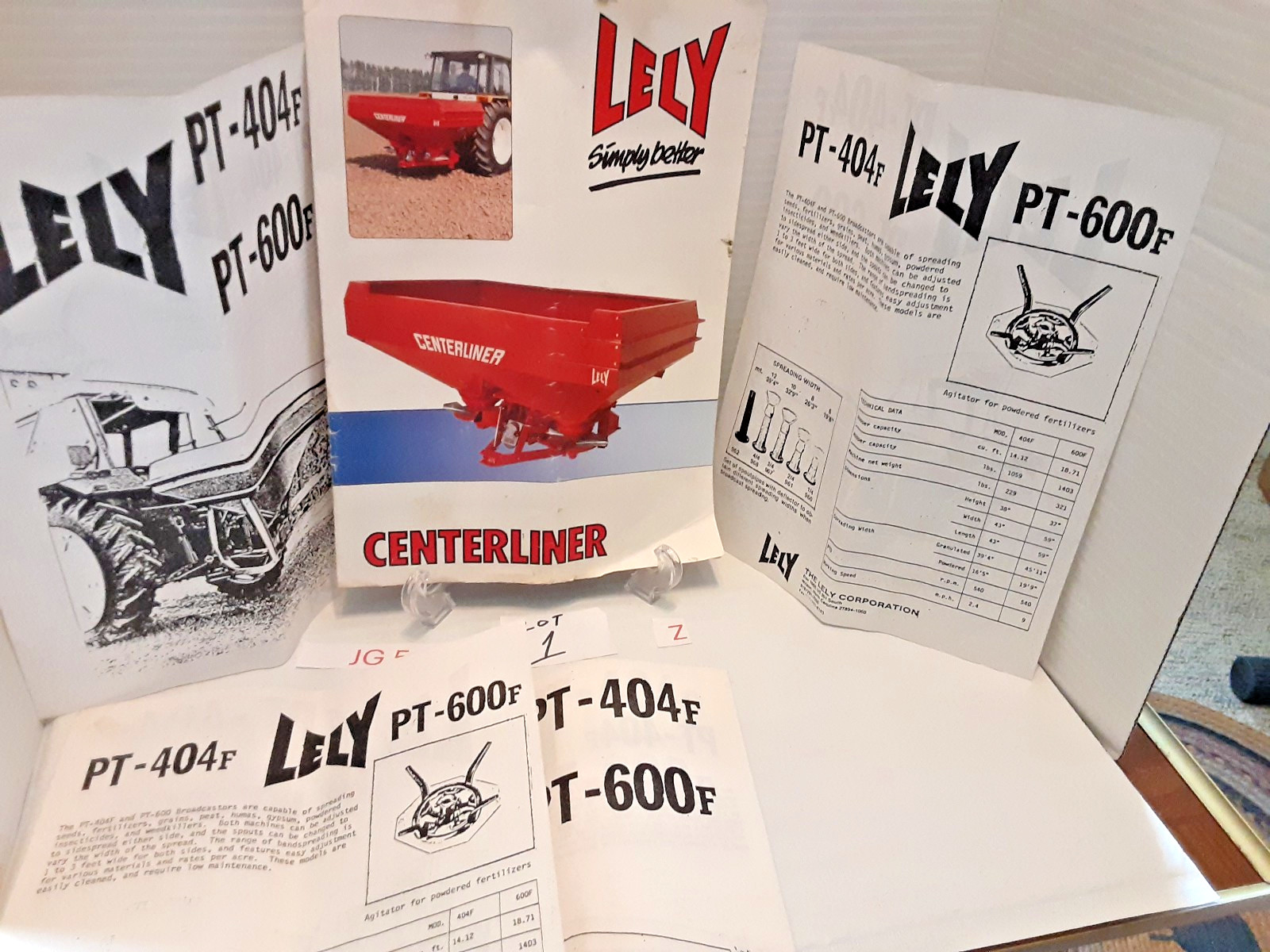 Vintage Lely Centerliner Fertilizer Spreaders PT404, PT600 Sales Flyers