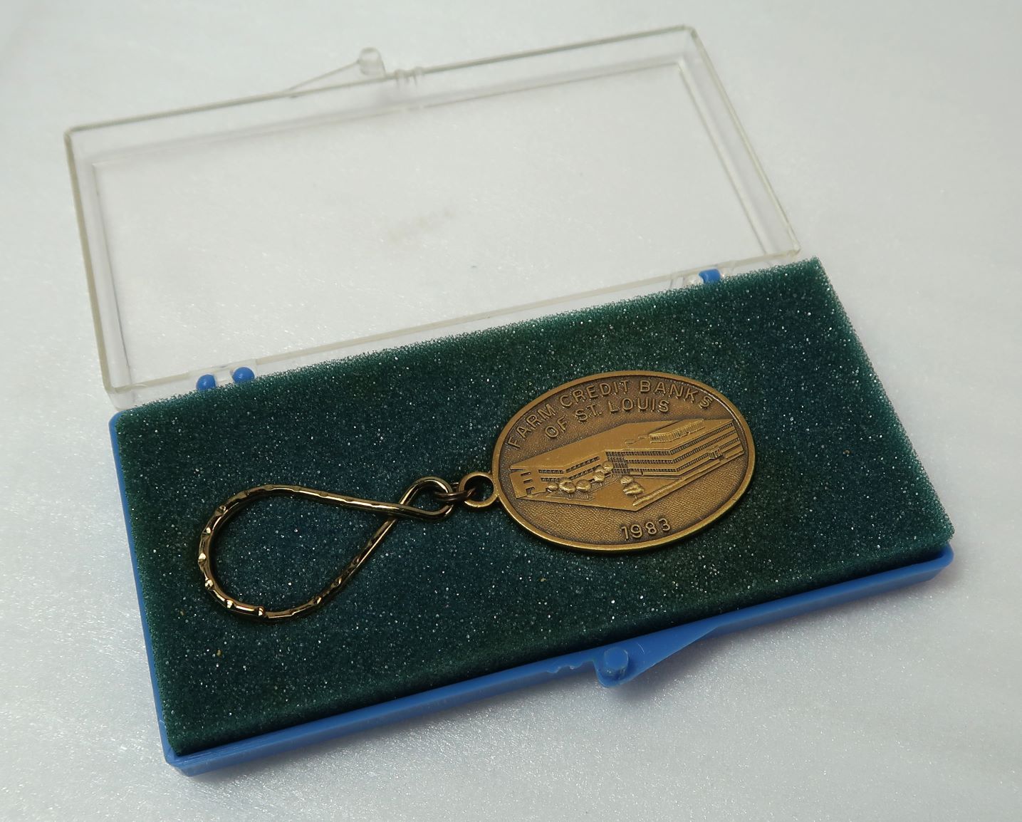 Farm Credit Services St Louis Key Fob 1983 NEW with Original Box Brass Finish