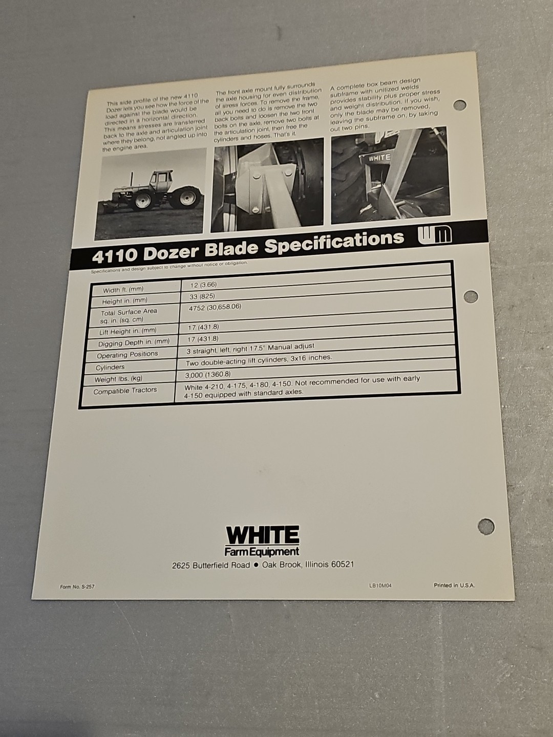 White Farm Equipment “ 4110 Dozer Blade” Ad Sheet