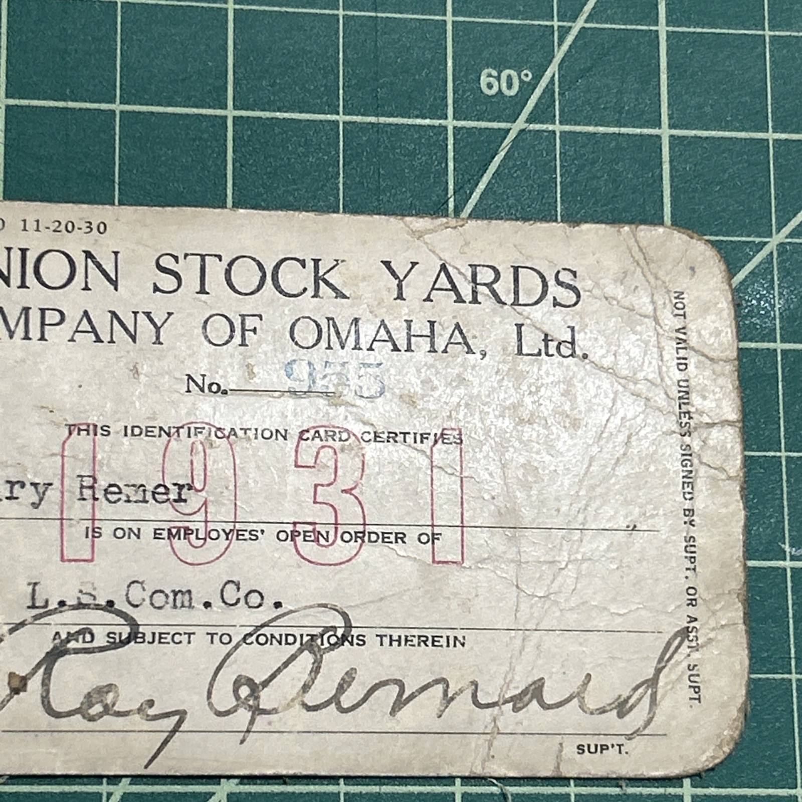 Rare Canvas 1931 Omaha Nebraska Union Stock Yards Livestock Comm. ID Cards Lin
