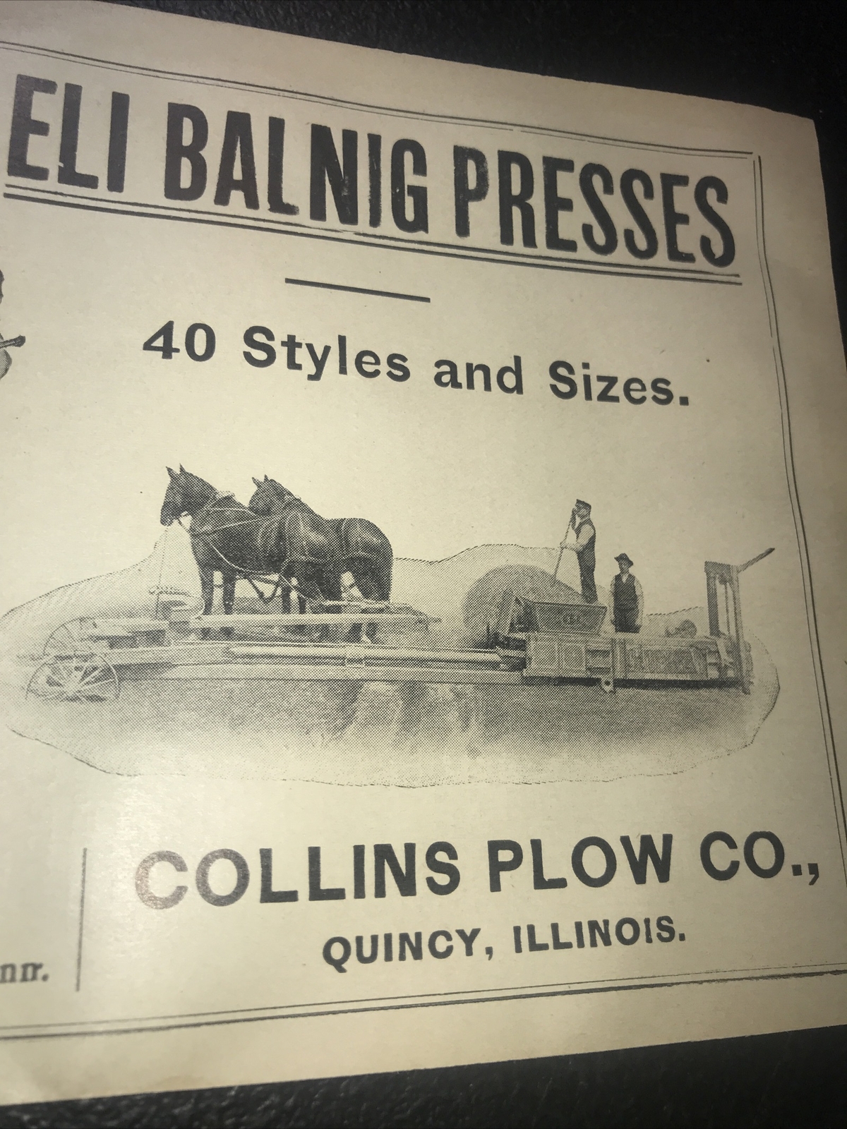 1908 Collins Plow Co. – Eli Balnig Press Farm Advertising – Quincy – Illinois