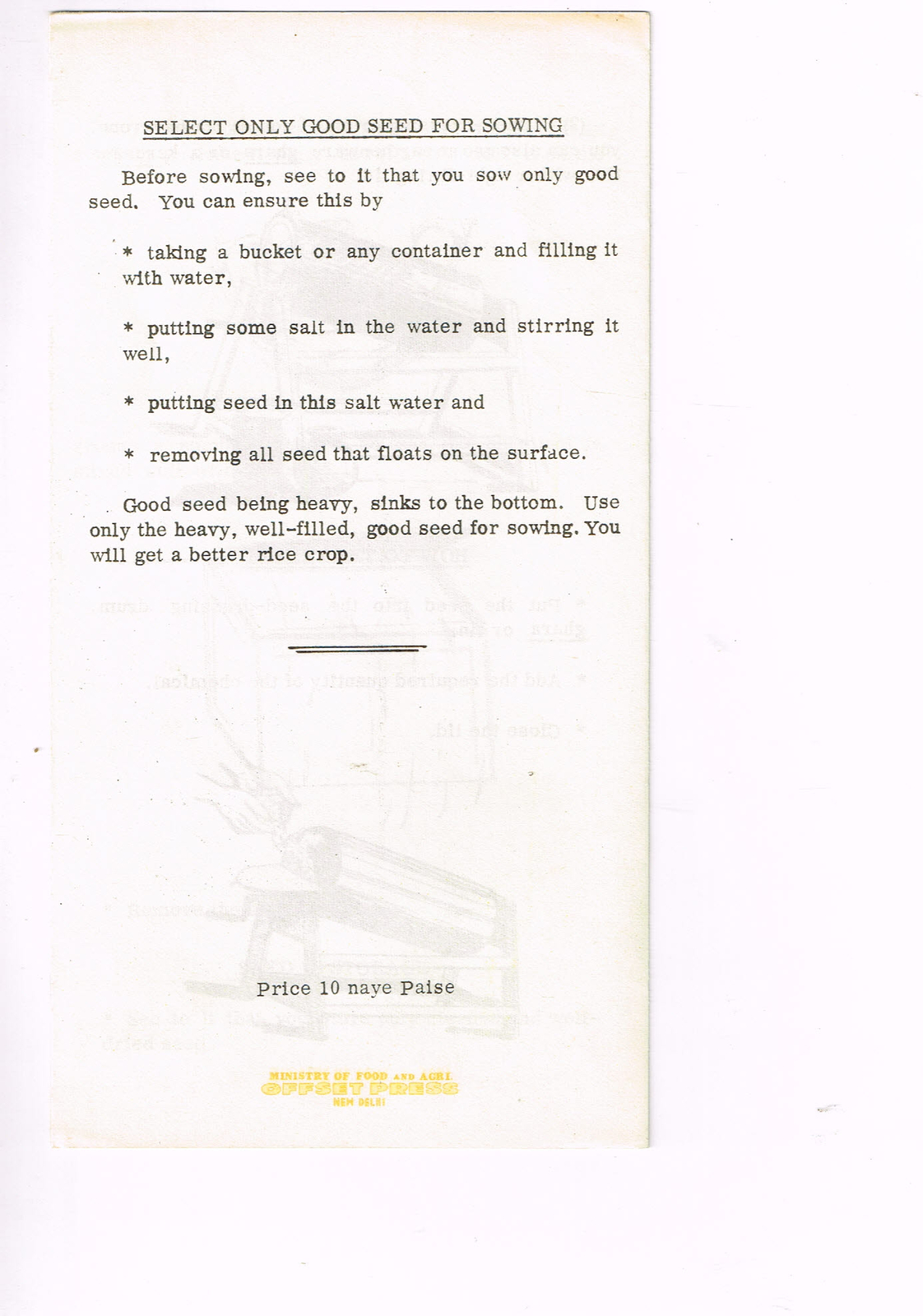 Vintage 1960s Farm Brochure New Delhi India How to Treat Paddy Seed