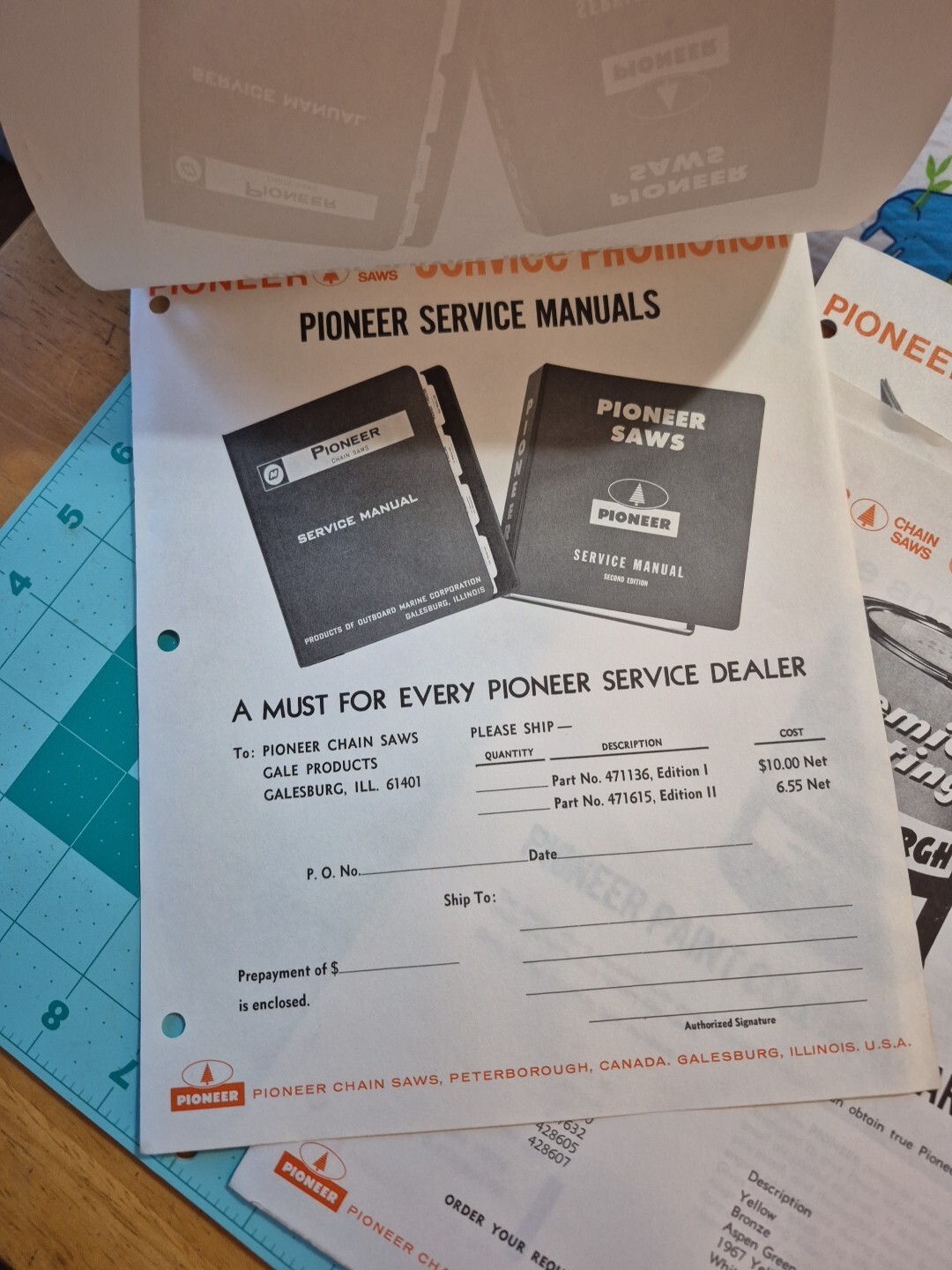 4 1960&rsquo;s Pioneer Chainsaw Dealer Service Promotion Brochures Flyers