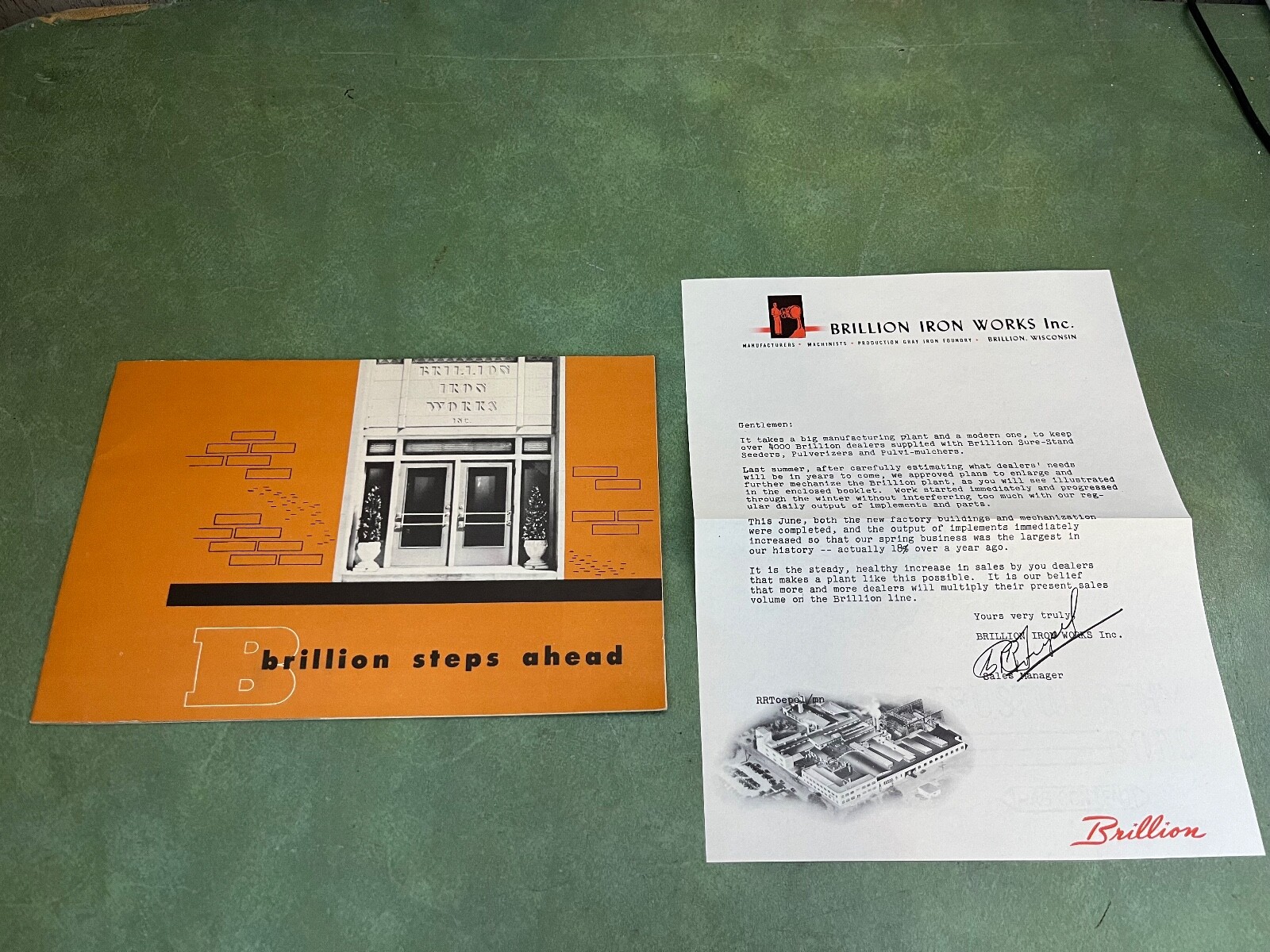Vintage Original Brillion Iron Works Brochure With Letter