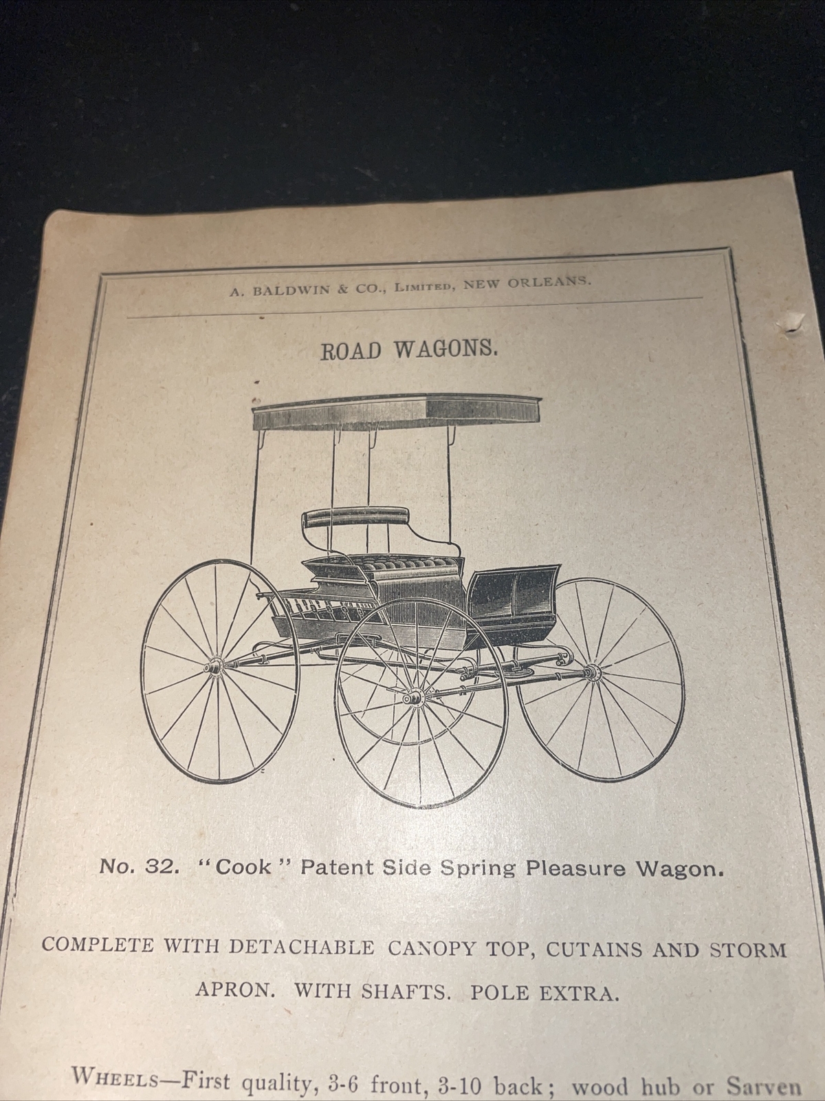 1891 Baldwin – Cook Spring Pleasure Wagon – Farm Advertising – New Orleans