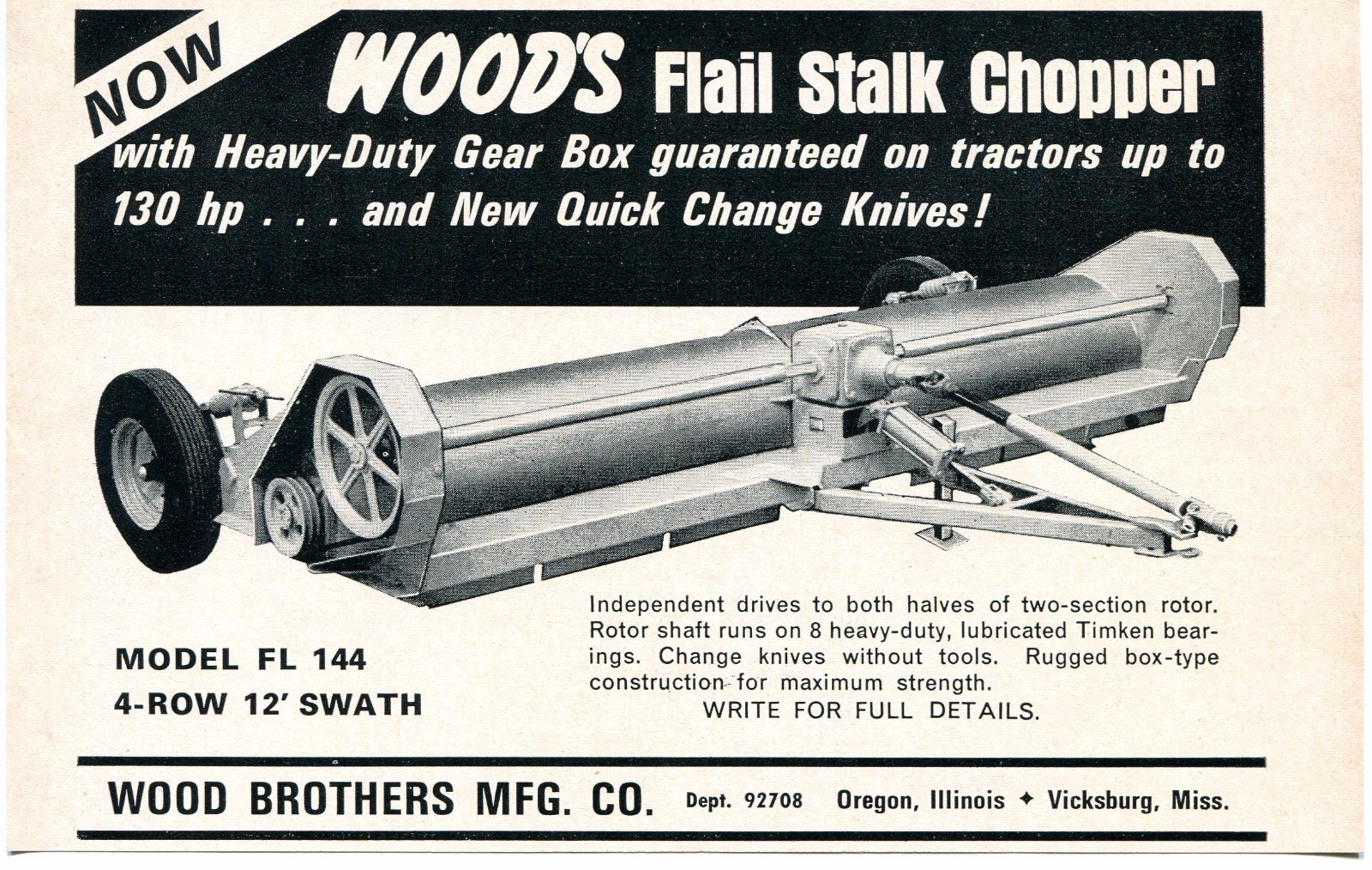 1967 small Print Ad of Wood Brothers Mfg Co Flail Stalk Chopper Model FL 144