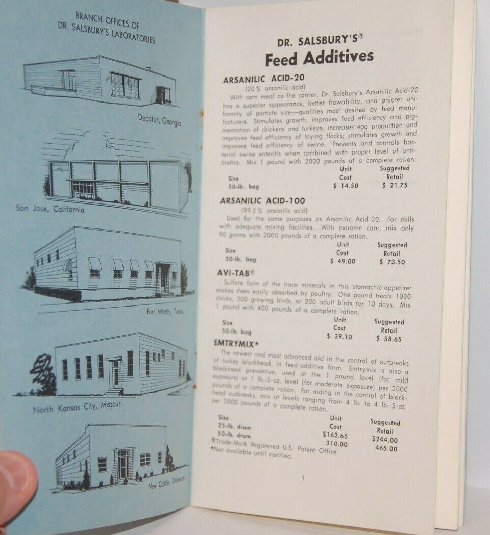 Vintage 1965 Dr Salsbury&rsquo;s Dealer Price List Supplies for Poultry Swine Mink etc