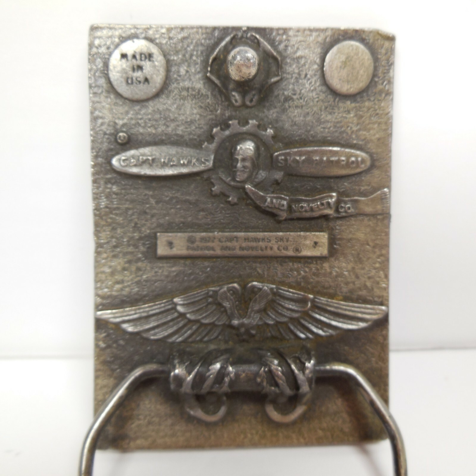 Mens Belt Buckle Sharon Interstate Grain SIG Vintage 1977 Pewter Captain Hawks