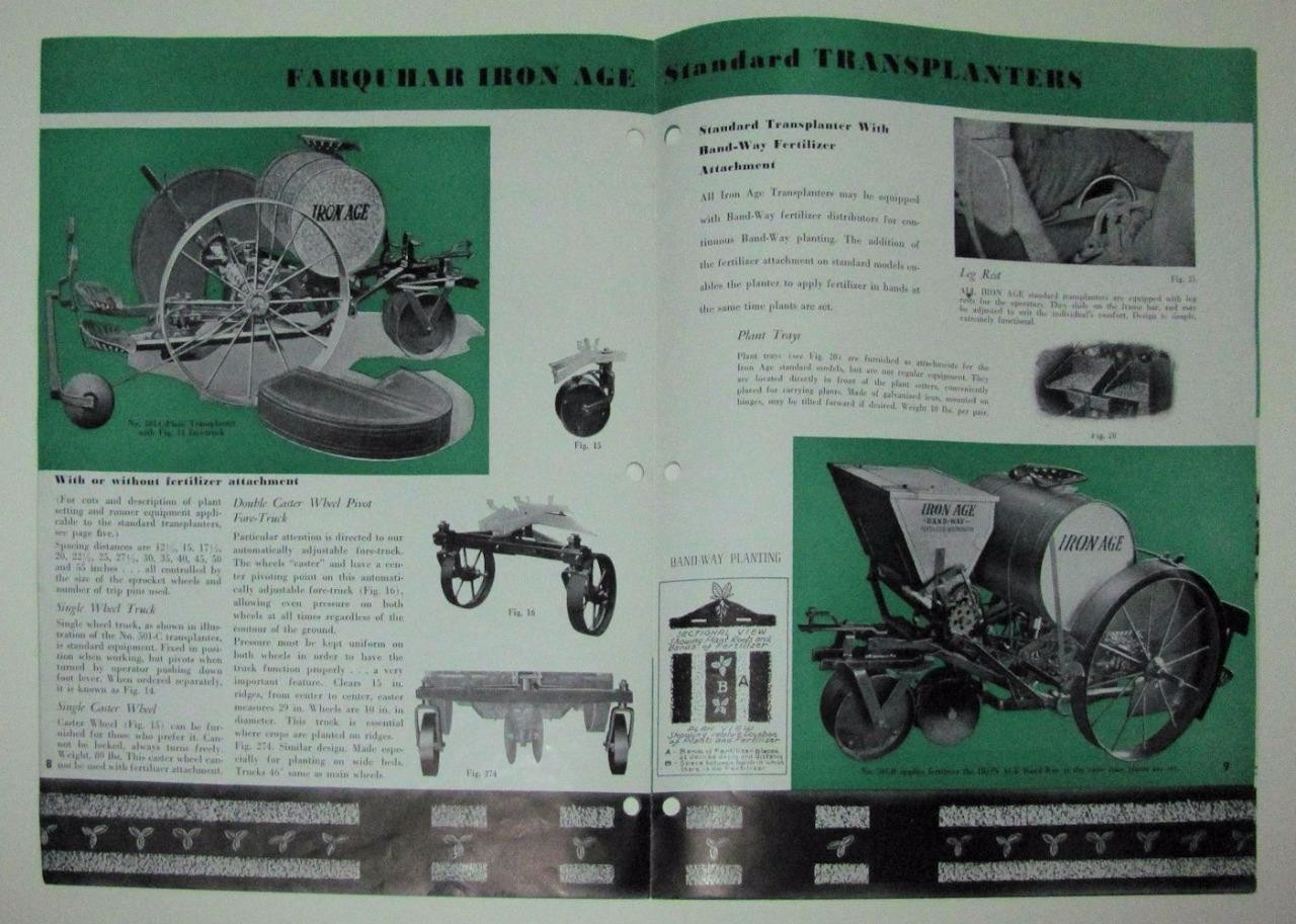 ca. 1930 VINTAGE FARQUHAR CO York PA AD BROCHURE, IRON AGE TRACTOR TRANSPLANTERs