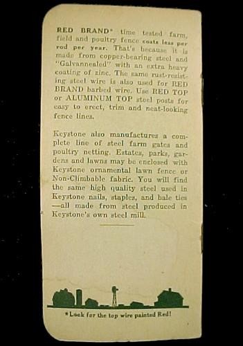 Square Deal Red Band Fence Keystone Steel & Wire Co Peoria Illinois Advertising