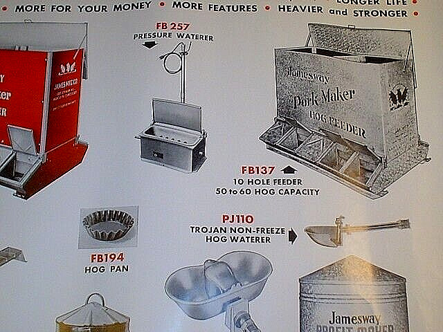 VTG 1952 JAMESWAY LIVESTOCK EQUIPMENT HOG FEEDERS PAPER POSTER SIGN 24 » X 21 »