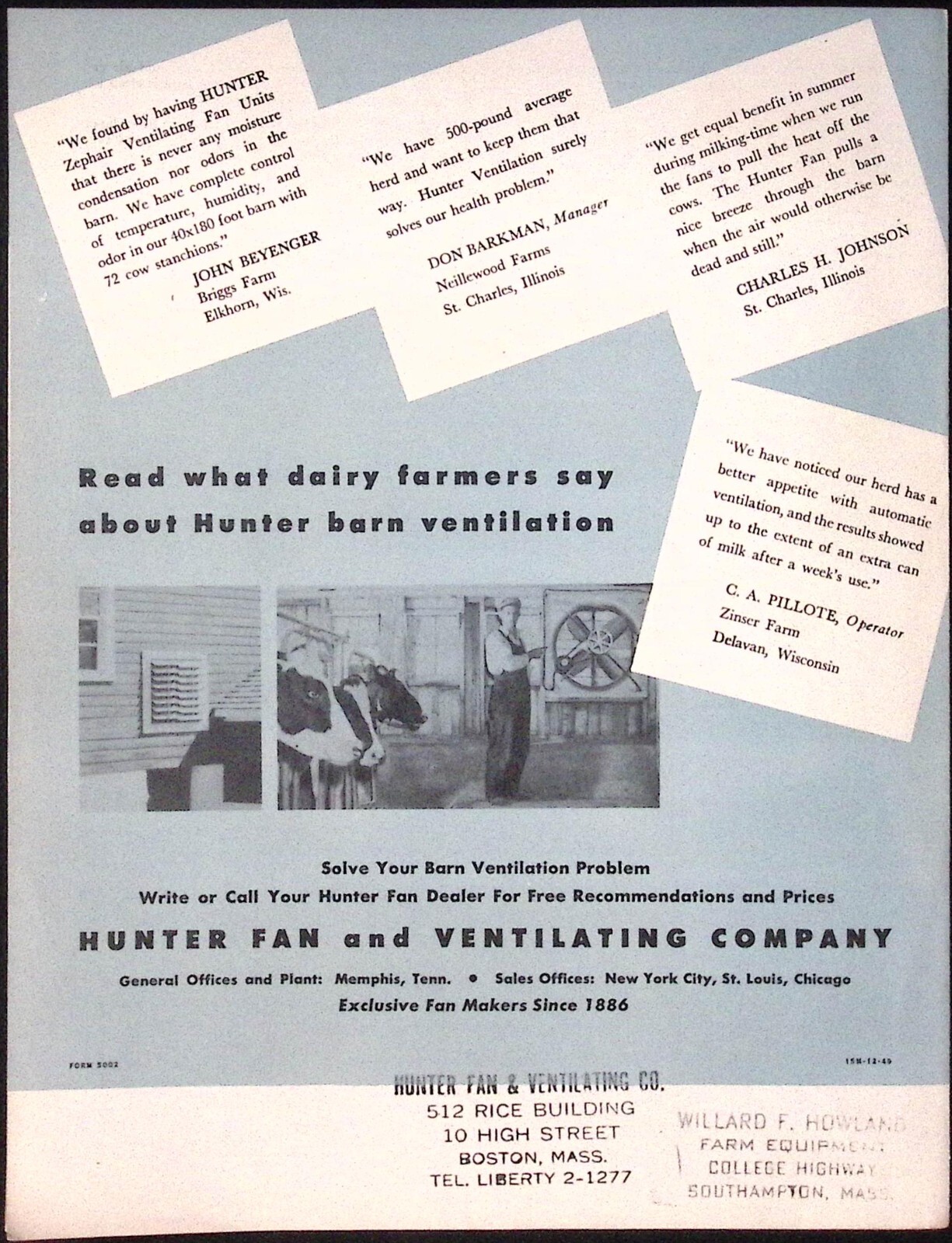 1949 Hunter Year Round Dairy Barn Ventilation Hunter Fan & Ventilation Brochure