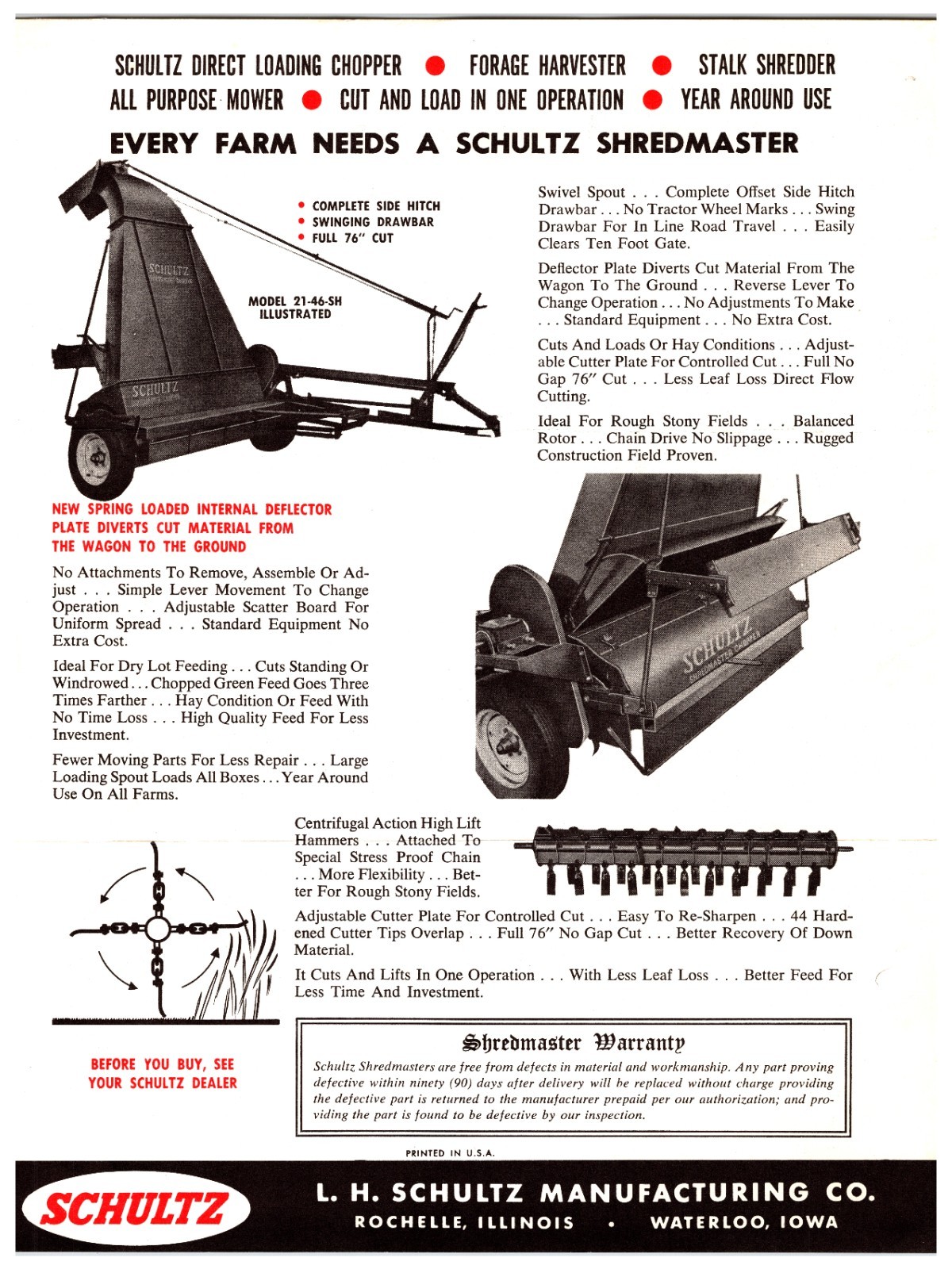 Schultz Shredmaster Hay Equipment – Original Print Ad Brochure *1960s*