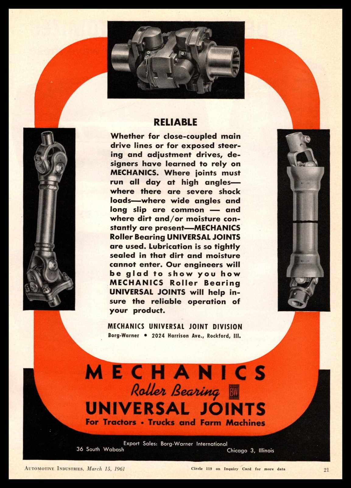 1961 Mechanics Universal Joints For Trucks Tractors And Farm Machines Print Ad