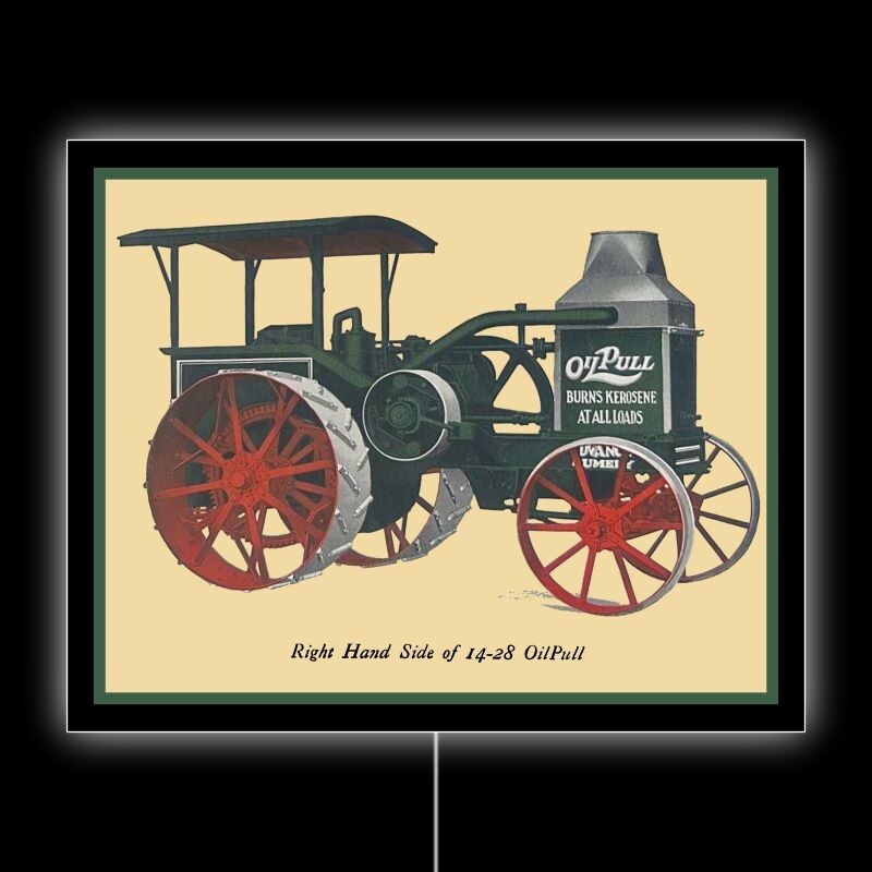 Rumely 14-28 Oil Pull Tractor, LaPorte, IN NEW LED Hanging Lighted Sign: 18×23&Prime;