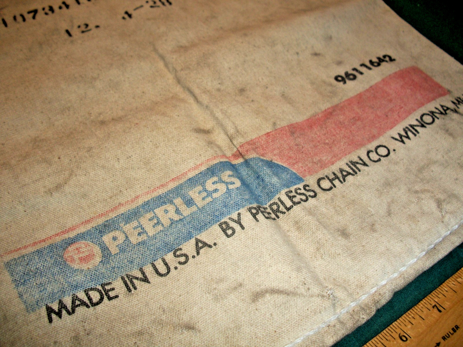 Vintage PEERLESS Tractor Chain Parts Canvas Cloth Bag – Winona, MN