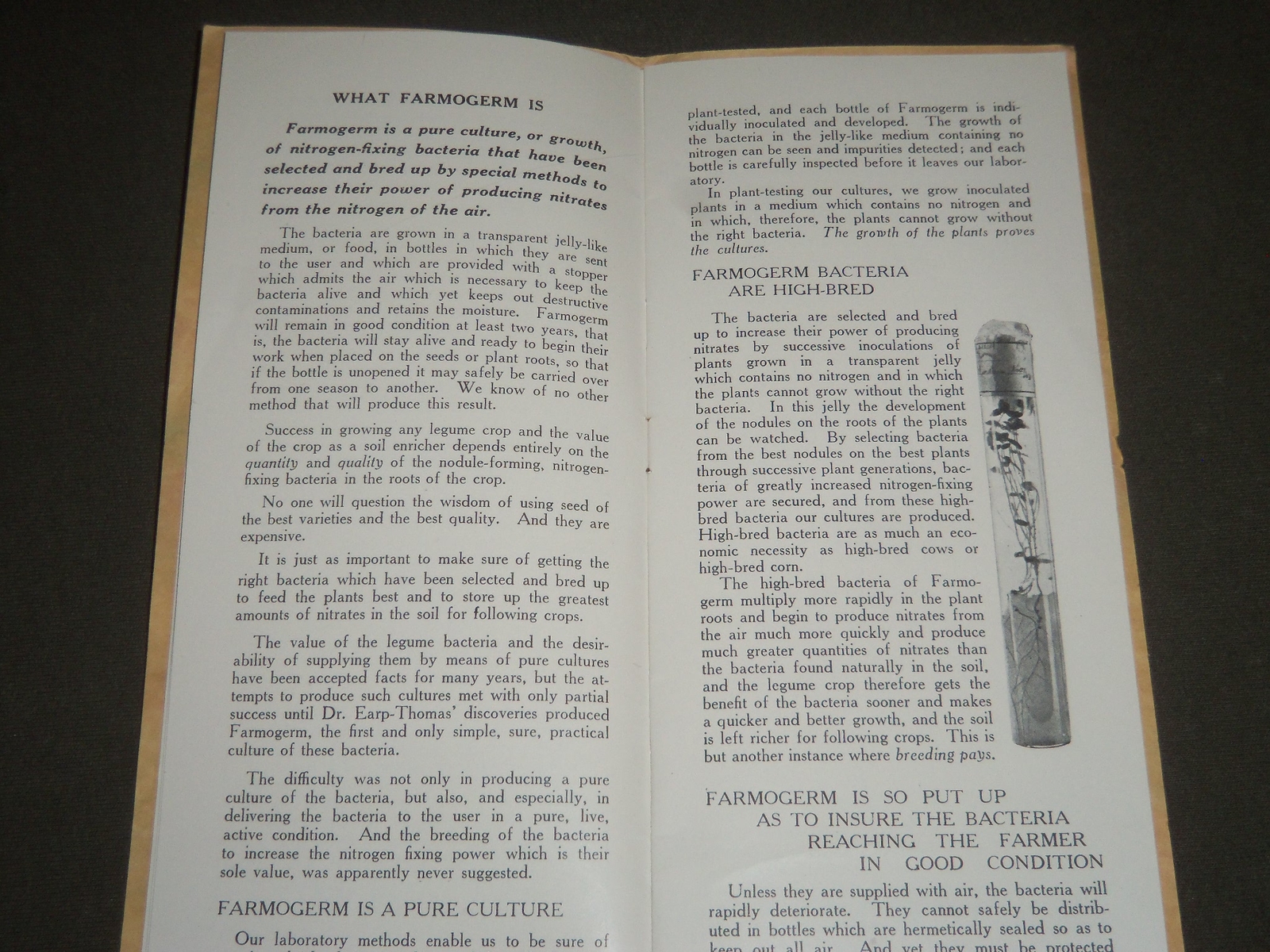 1912 FARMOGERM SEED AND SOIL INOCULATION BROCHURE – EARP THOMAS CO. – J 2530