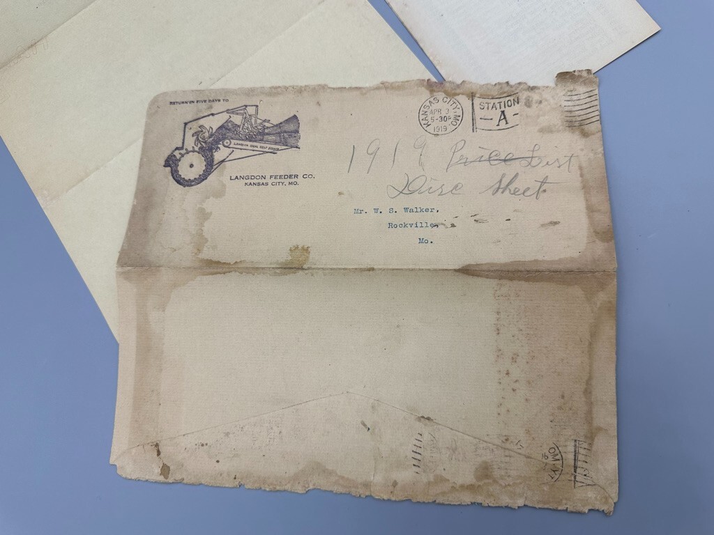 1919 LANGDON FEEDER Kansas City Missouri FARM Advertise Postal Cover Price List