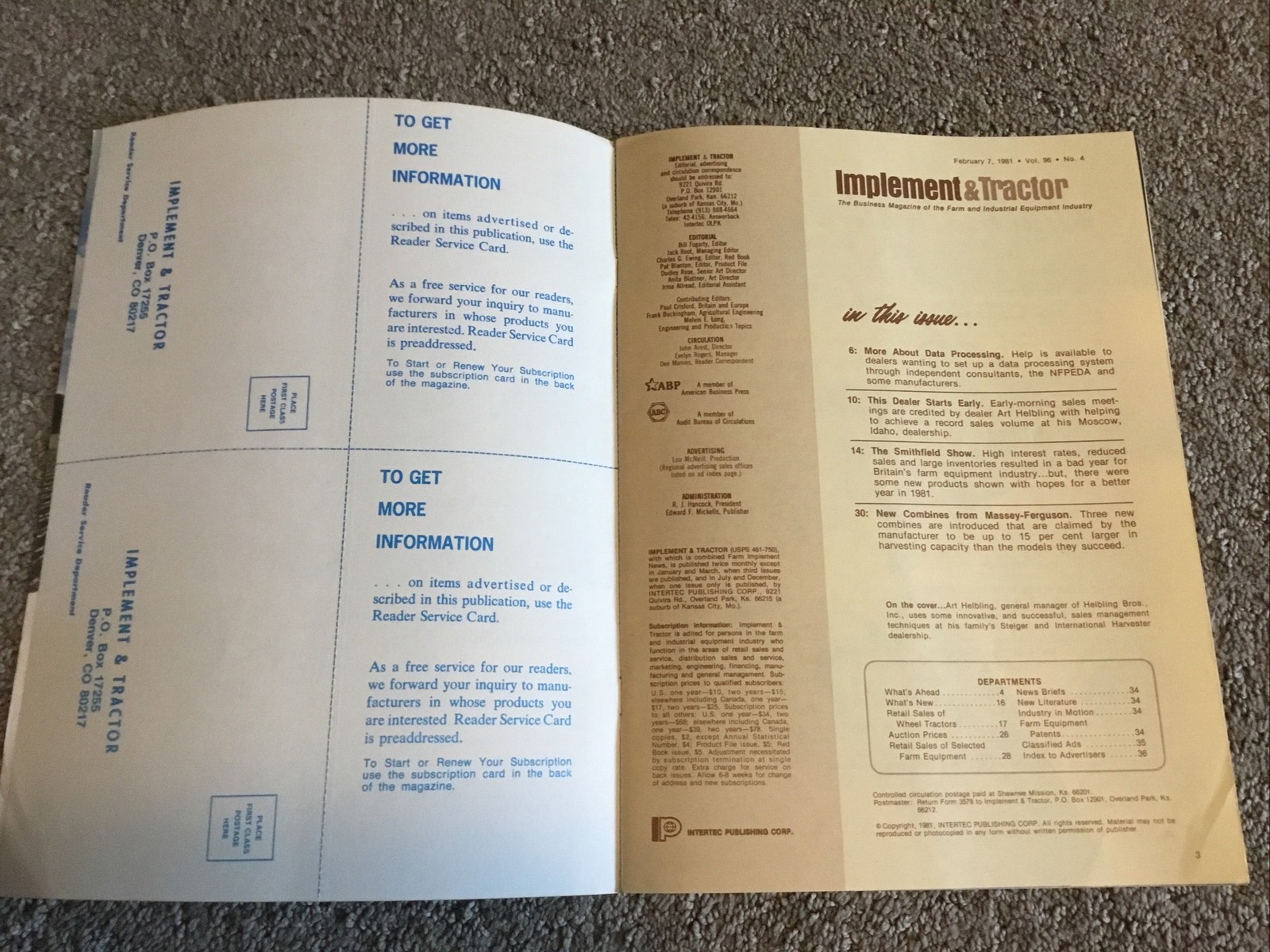 Implement & Tractor Magazine February 7, 1981 Farming Agriculture Vintage Ads J