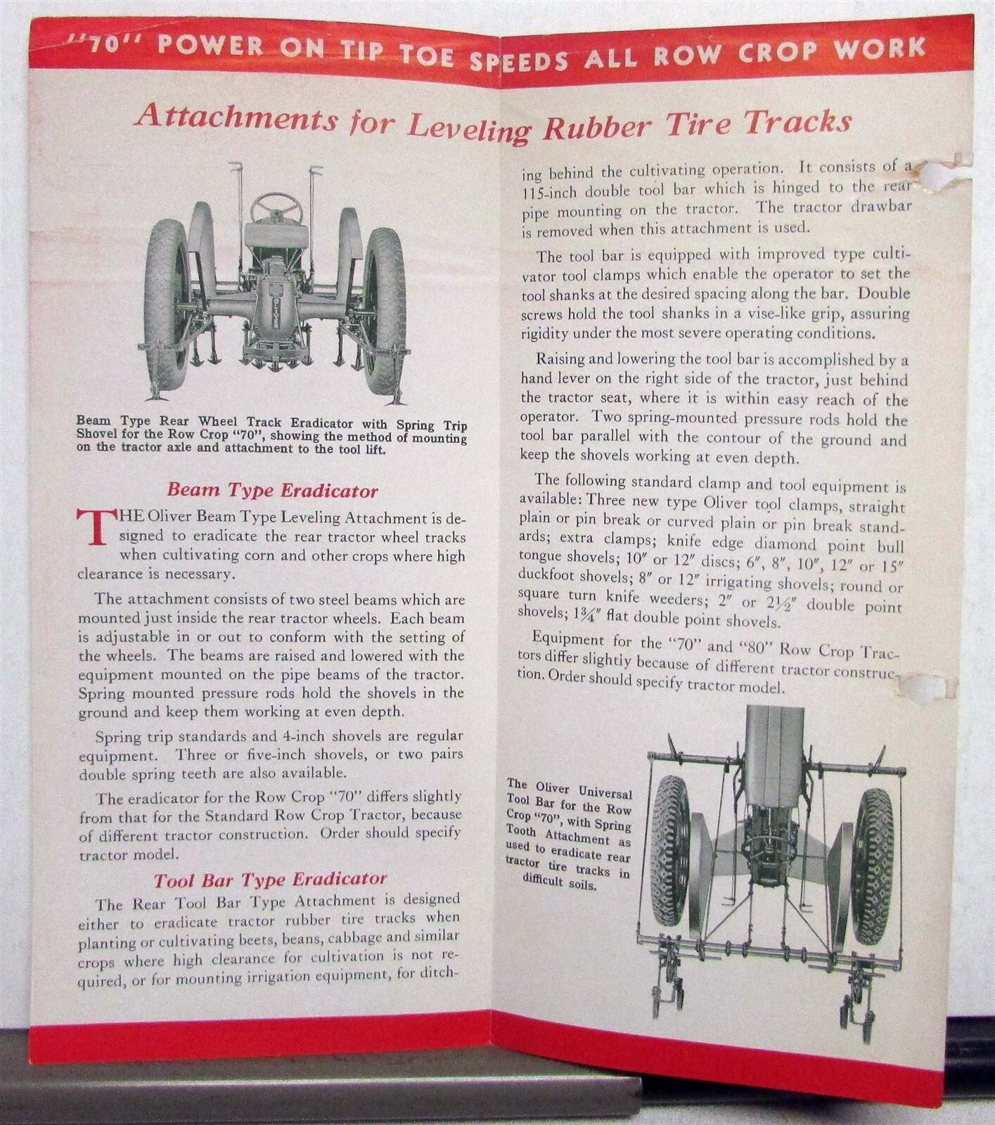 1938 Oliver Rear Cultivator Specifications Agricultural Sales Folder