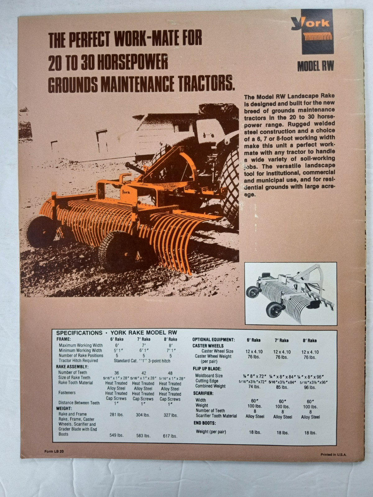 YORK RAKES Sales Brochure Models PRO RE RS TA1 TA2 RW Catalog 1970&rsquo;s