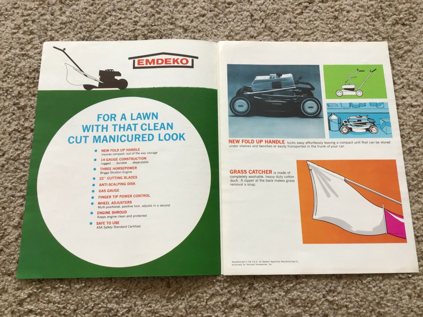 1970s Emdeko lawn care mowers, original sales literature.