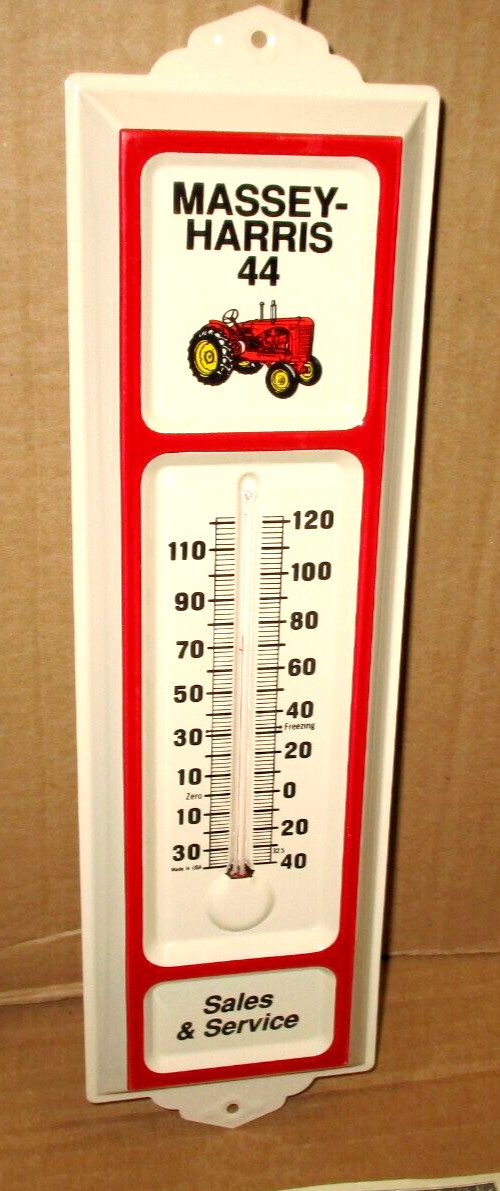 MASSEY-HARRIS – Model 44 – Pictures OLD TRACTOR -Thermometer SIGN – Made In USA