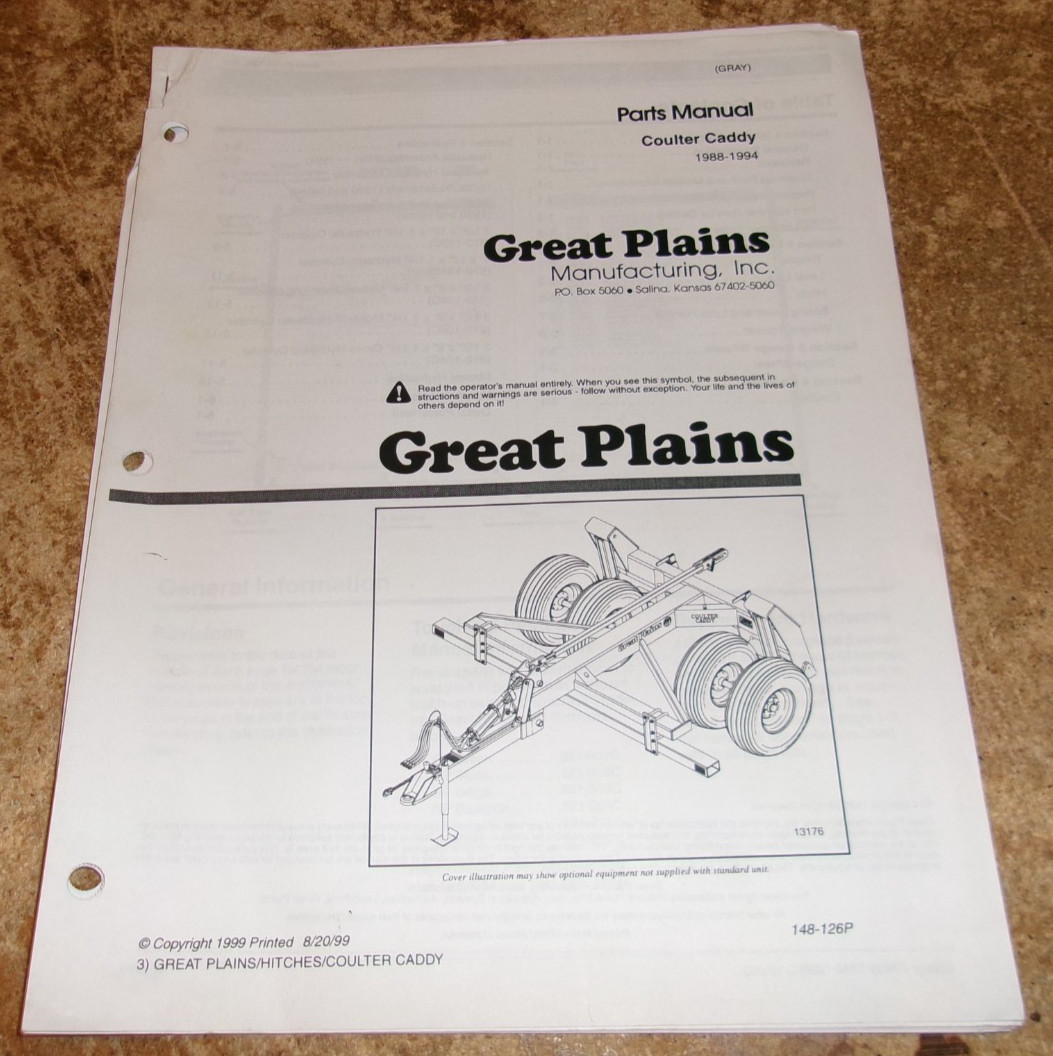 1999 great plains coulter caddy parts manual new