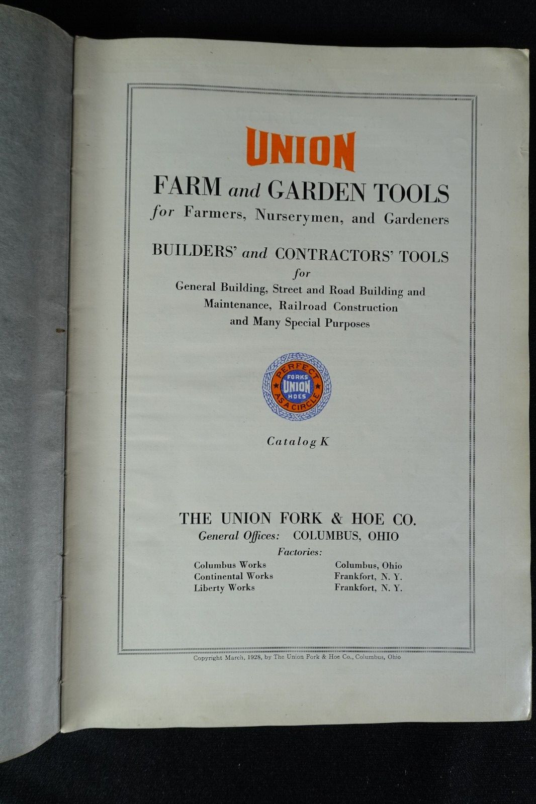 1928 Union Fork & Hoe Co Catalog Farm Garden RR Contractors Tools Columbus OH