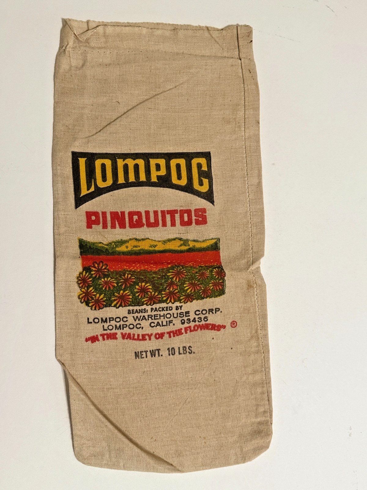 Vintage Lompoc California Pinquitos 10 lbs Bean Canvas Warehouse Sack