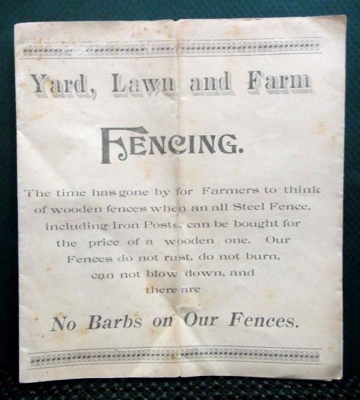 1888 antique HUSSELMAN WIRE FENCE HITCHING POST hagerstown md AD farm yard lawn