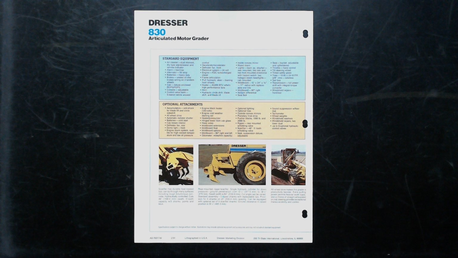 Dresser 830 Articulated Motor Grader Vintage Brochure 27.8in