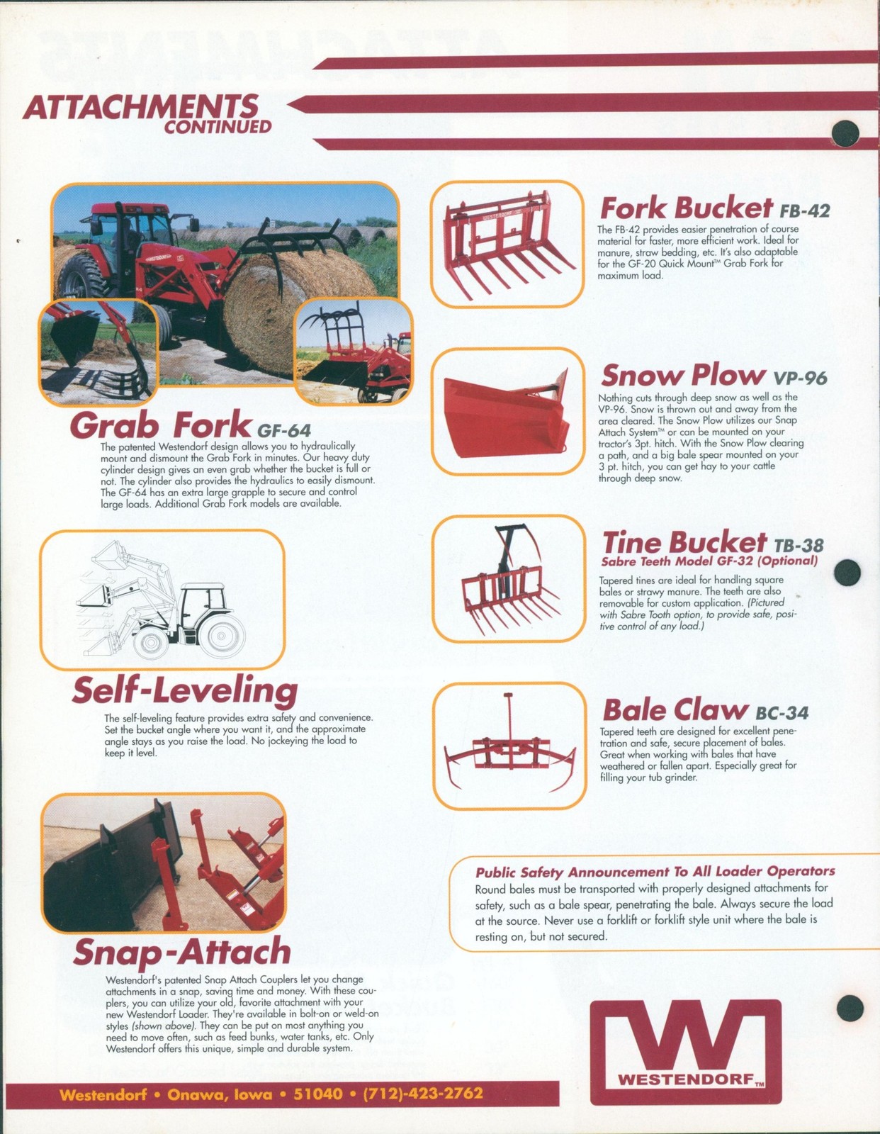 c1970 Westendorf Front End Loader Glossy Dealer Brochure Lot Bucket Onawa Iowa