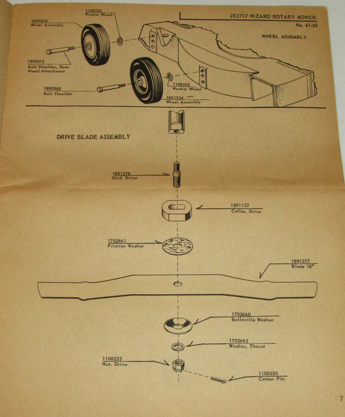 VTG 1955 WESTERN AUTO &lsquo;WIZARD&rsquo; LAWN MOWER INSTRUCTIONS/PARTS LIST/CLINTON ENGINE