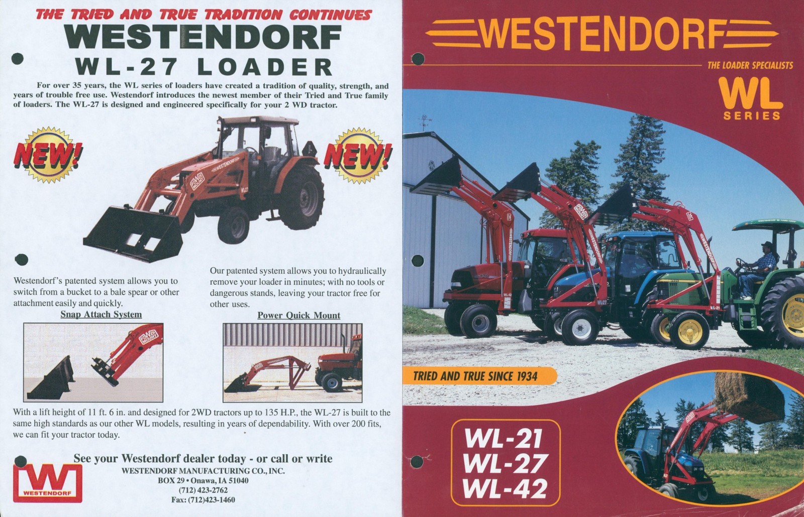 Westendorf Front End Loader Models WL-21 WL-27 WL-42 Dealer Glossy Brochure Pair