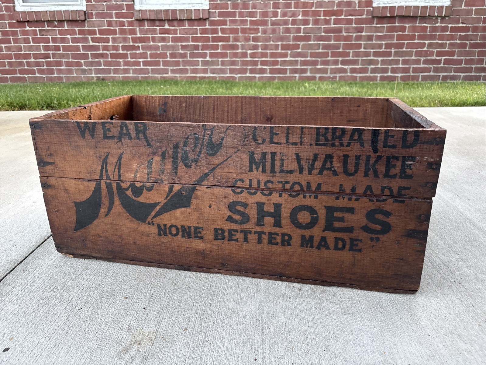 Antique Wooden Crate F. Mayer Boot & Shoe Co Milwaukee Wisconsin Wood Box