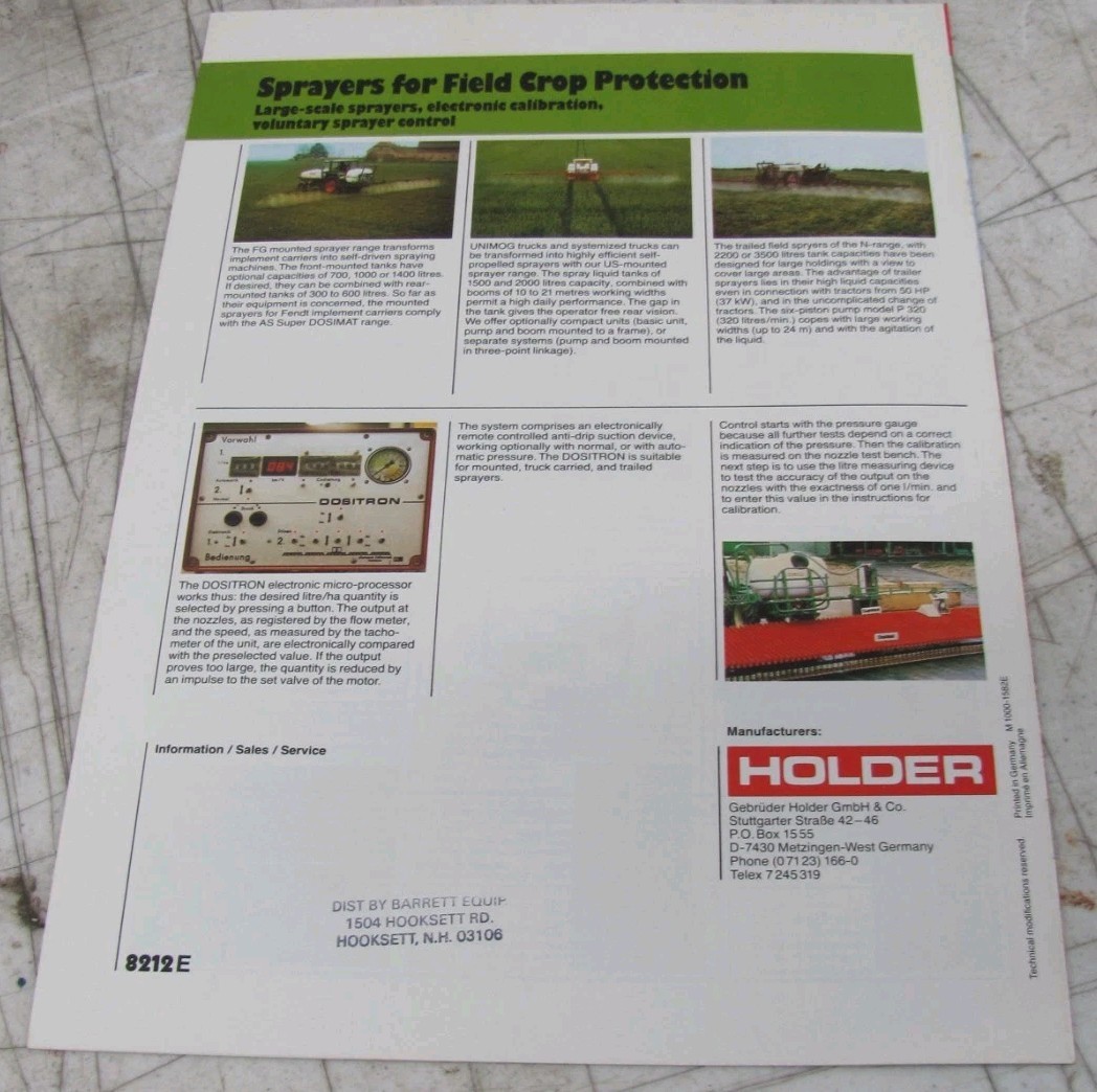 Holder Three Point Mounted Sprayers for Field Crops Sales Brochure